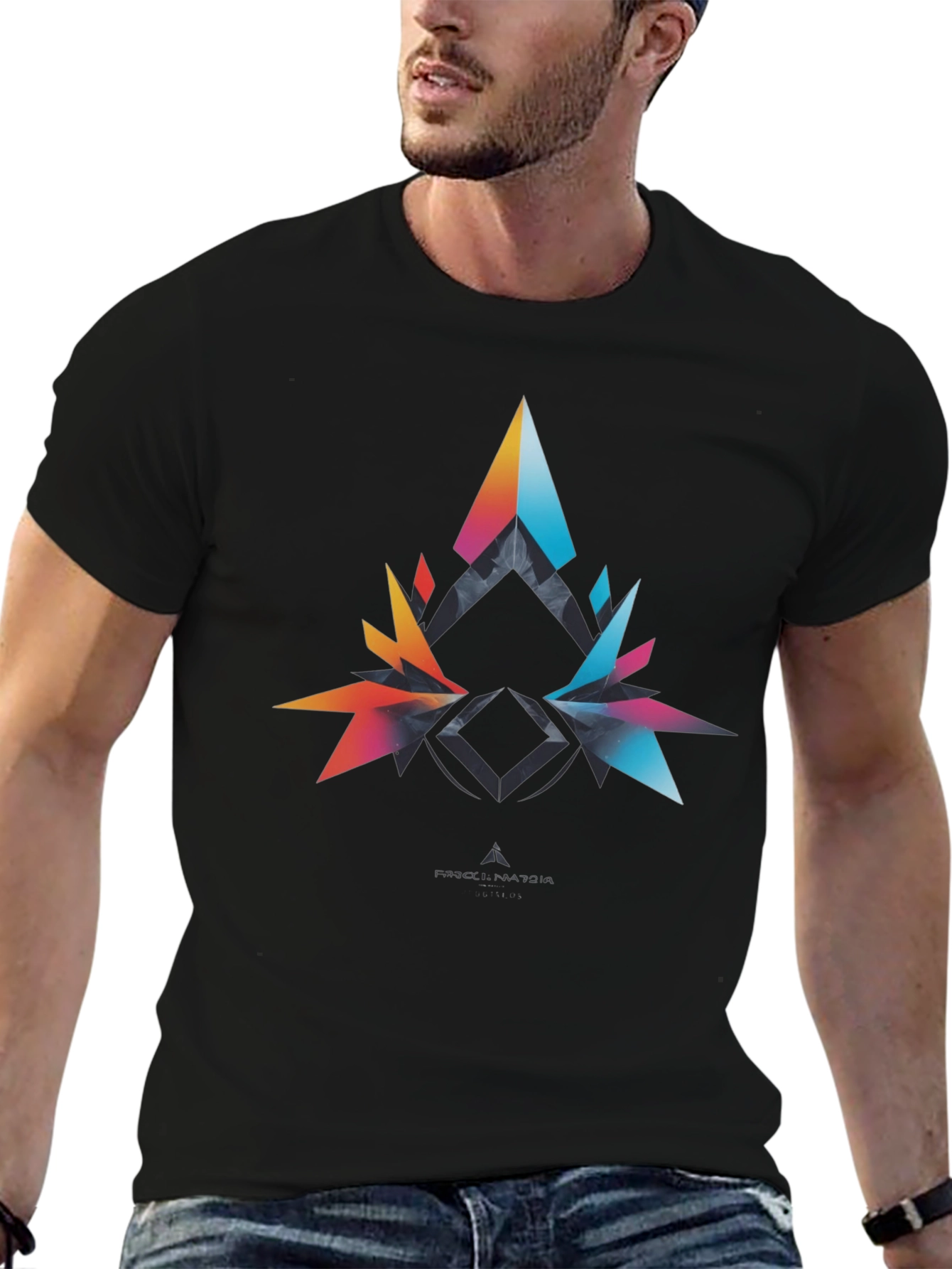 Abstract Geometric Graphic Print Mens Black T-Shirt
