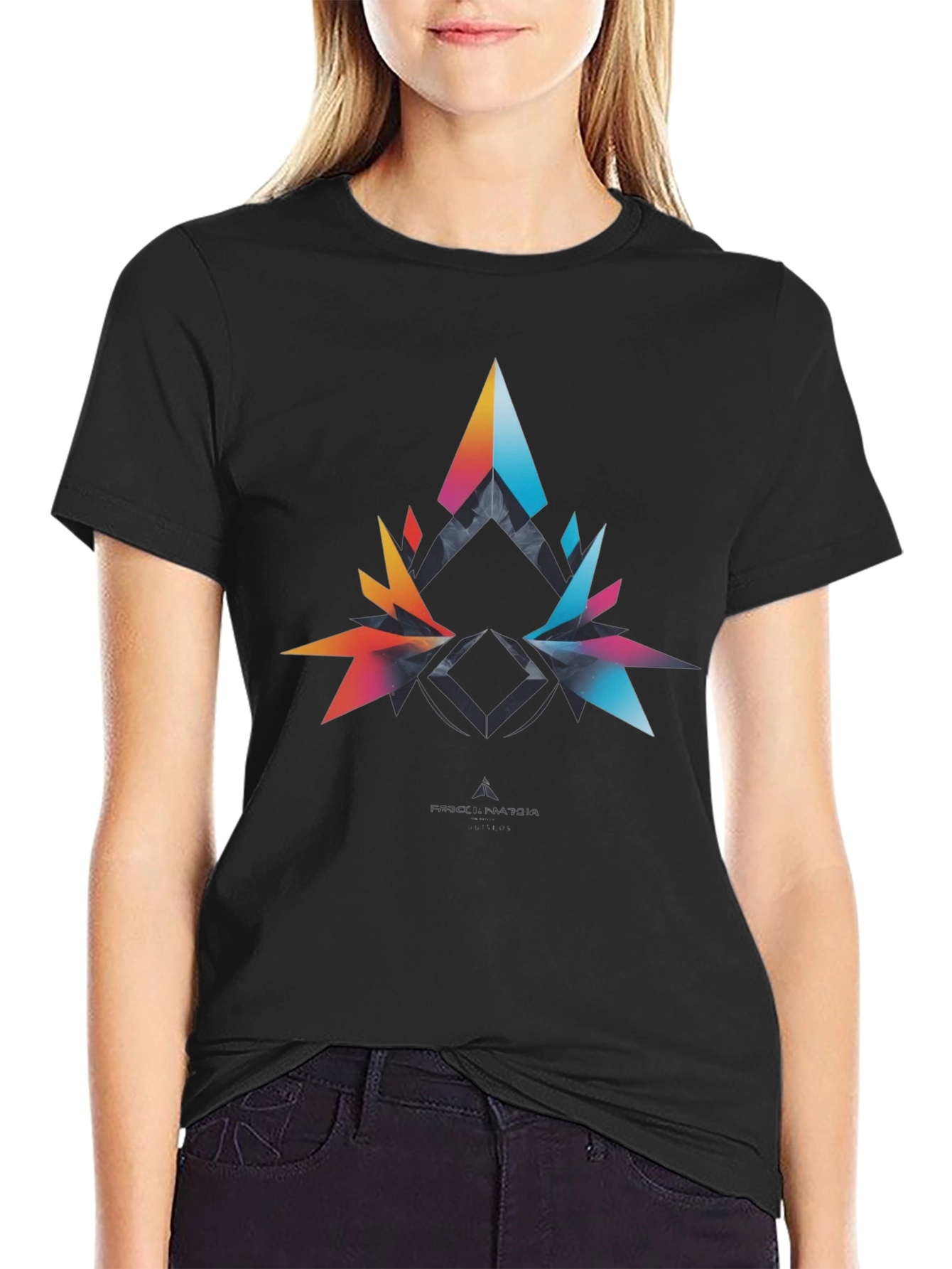 Abstract Geometric Graphic Print Mens Black T-Shirt