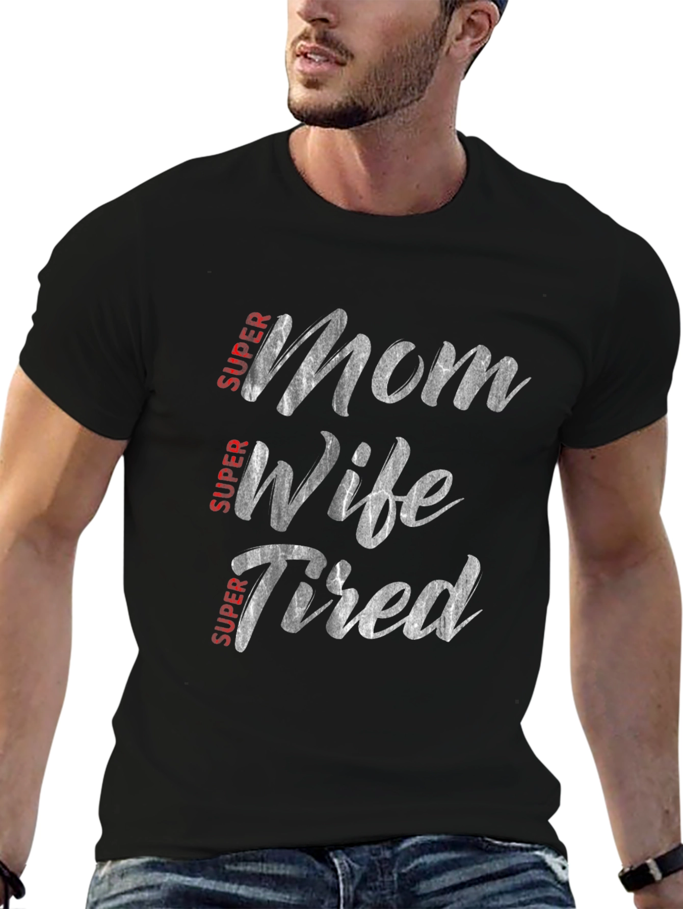 Super Mom Wife Tired Graphic Tee - Black