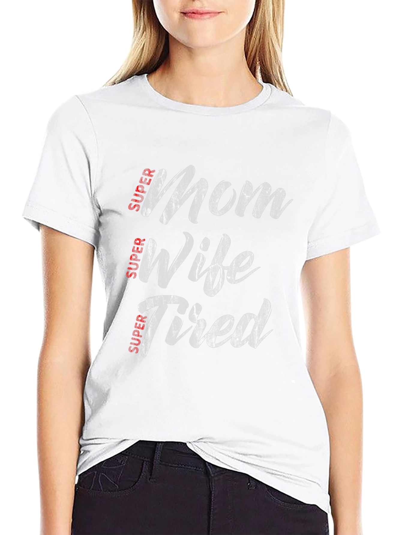 Super Mom Wife Tired Graphic Tee - Black
