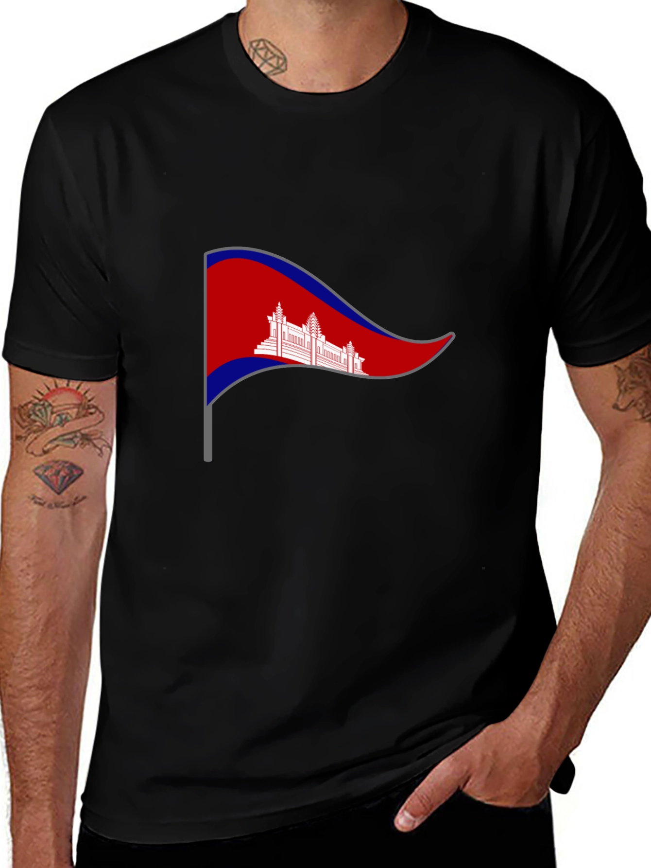 Cambodia Pennant T-Shirt - Black Crew Neck Tee