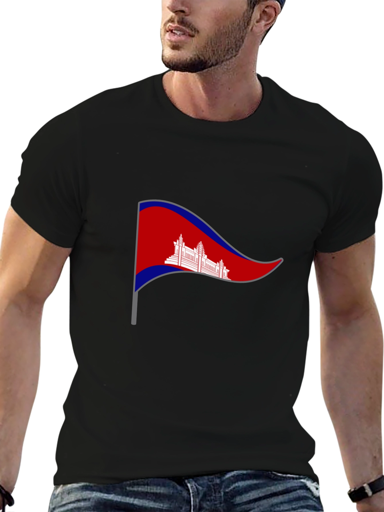 Cambodia Pennant T-Shirt - Black Crew Neck Tee