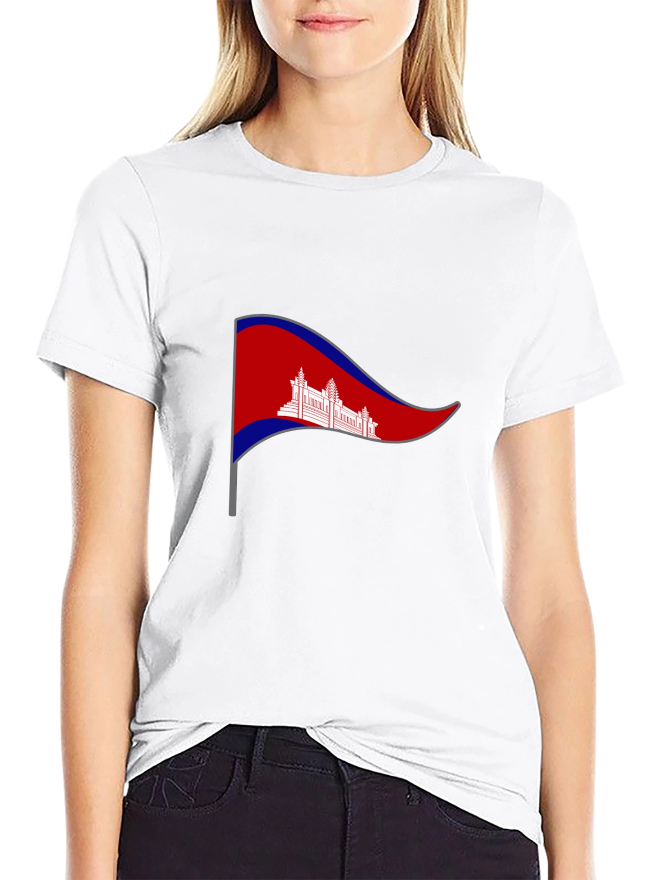 Cambodia Pennant T-Shirt - Black Crew Neck Tee