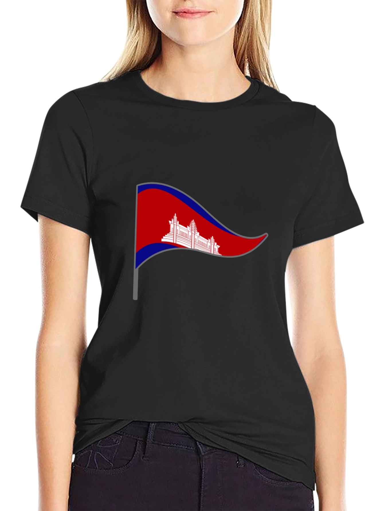 Cambodia Pennant T-Shirt - Black Crew Neck Tee