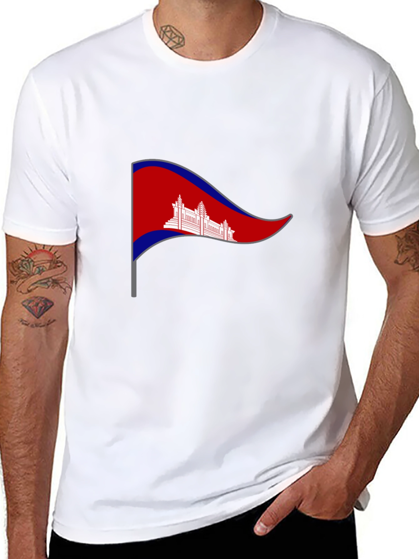 Cambodia Pennant T-Shirt - Black Crew Neck Tee