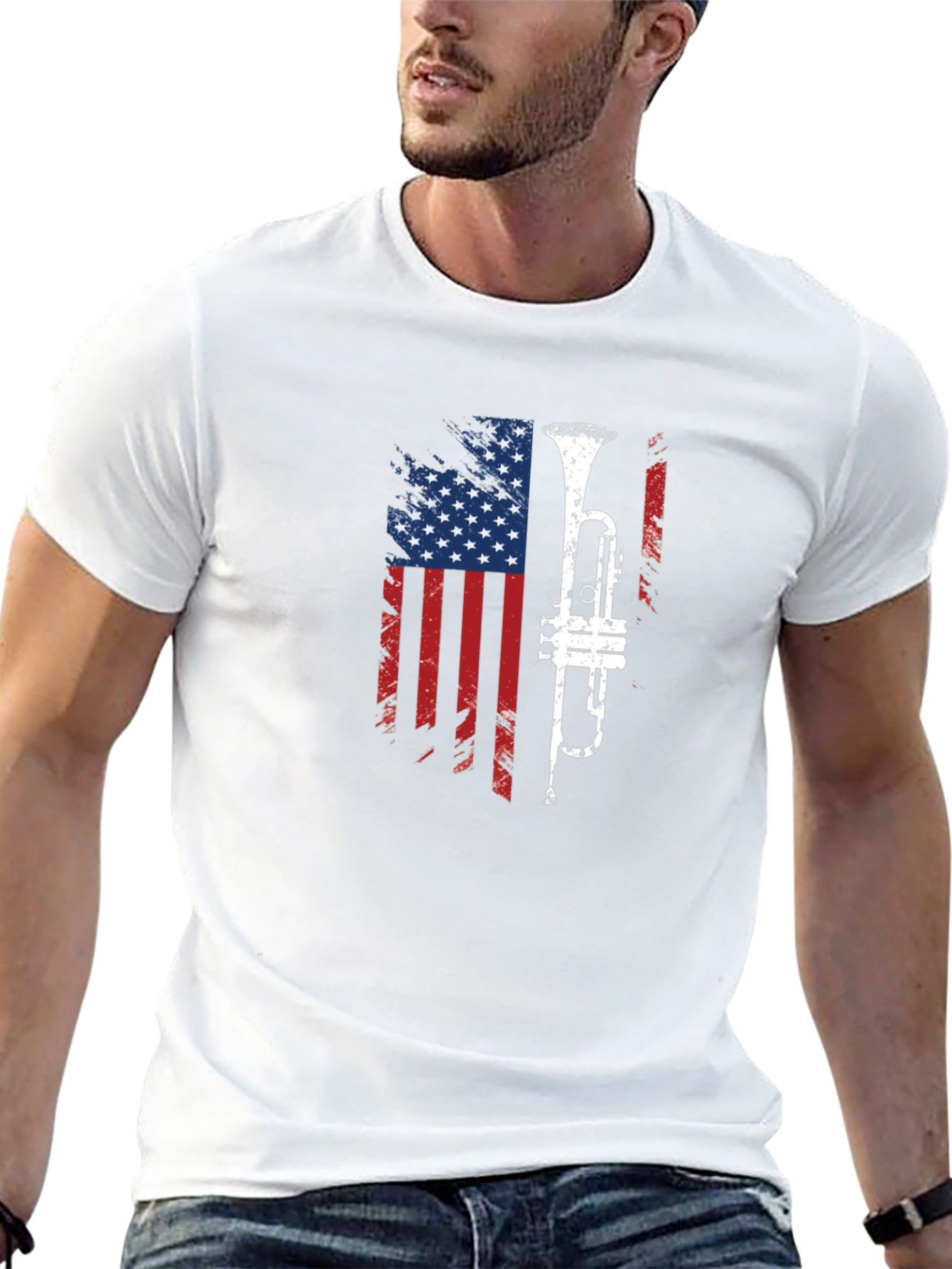 American Flag Trumpet Graphic T-Shirt