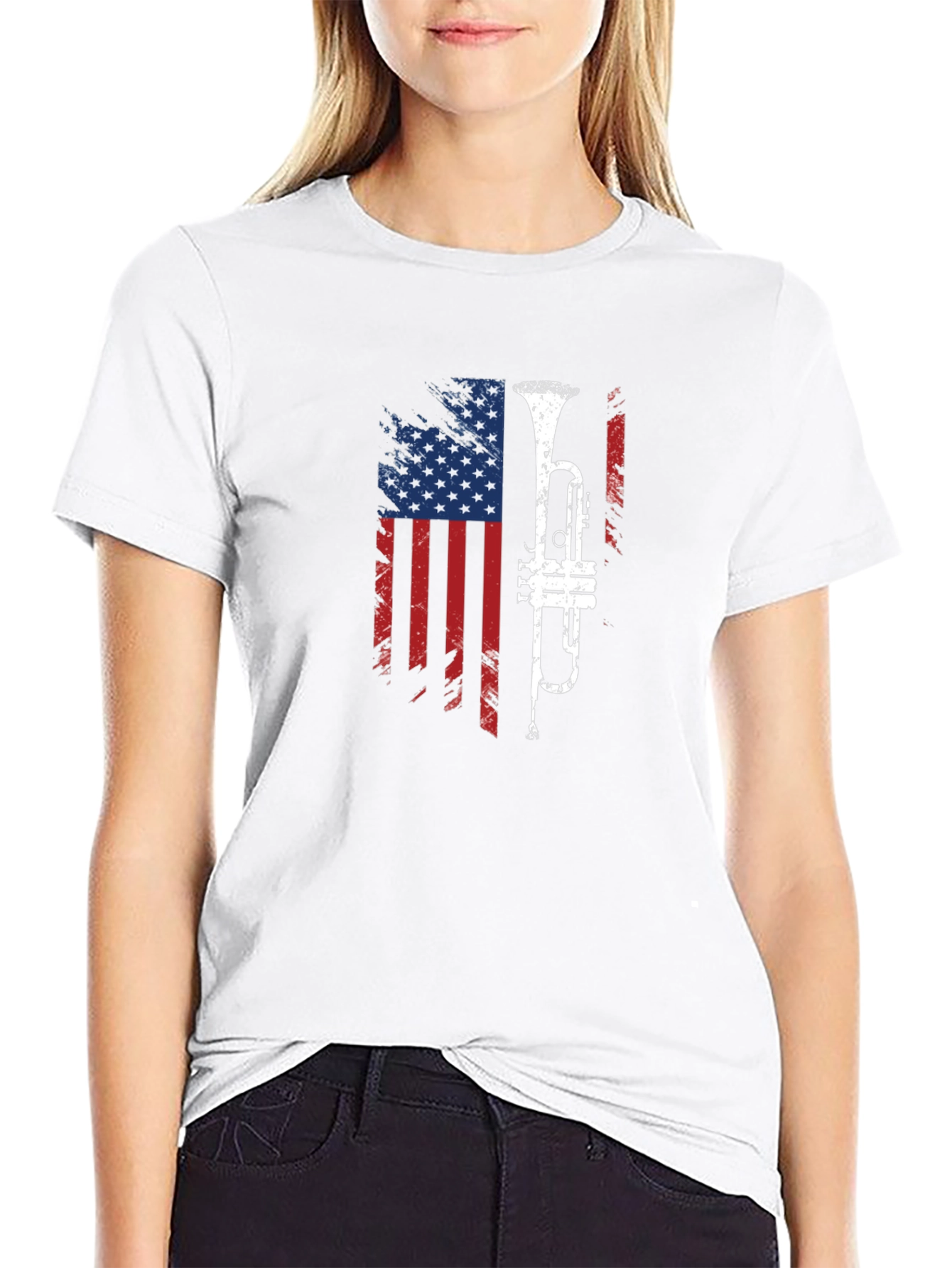 American Flag Trumpet Graphic T-Shirt