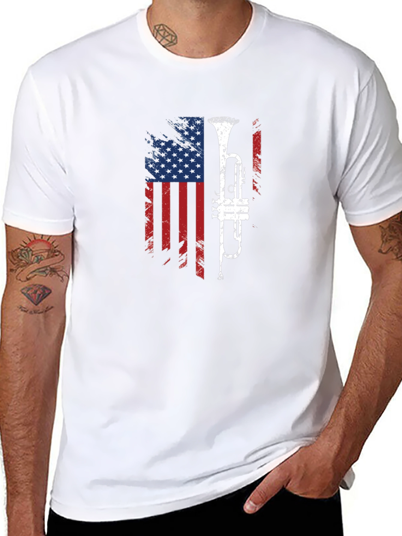 American Flag Trumpet Graphic T-Shirt