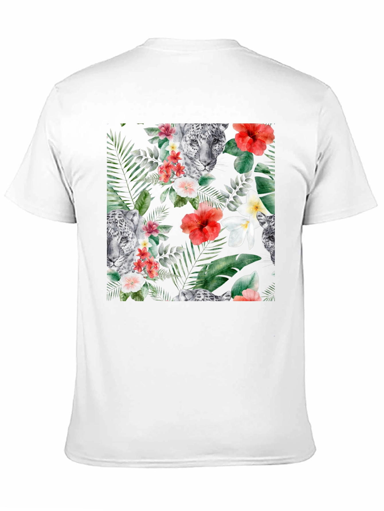 Tropical Floral & Leopard Print Black T-Shirt