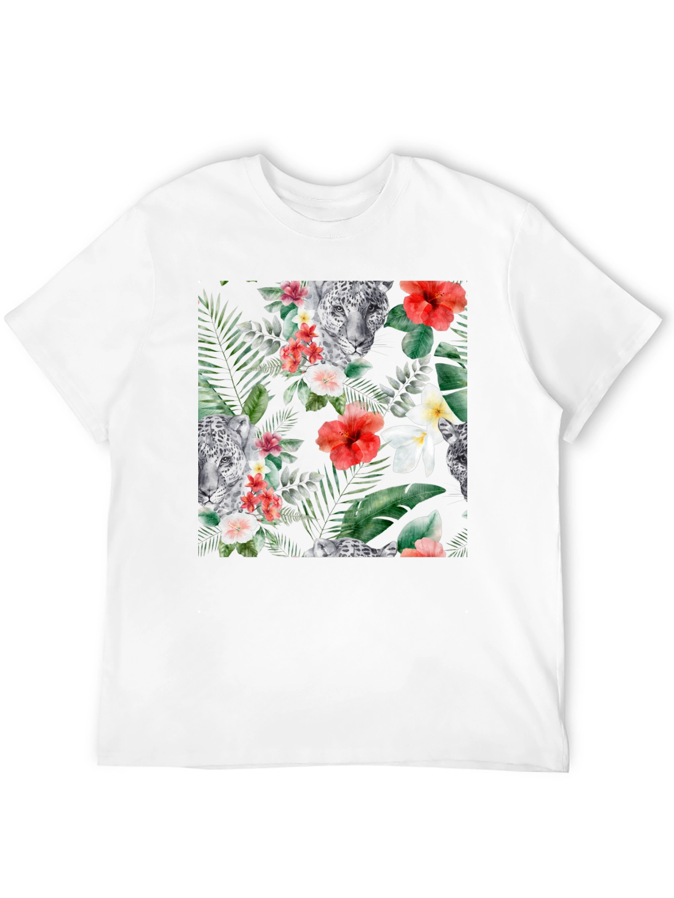 Tropical Floral & Leopard Print Black T-Shirt