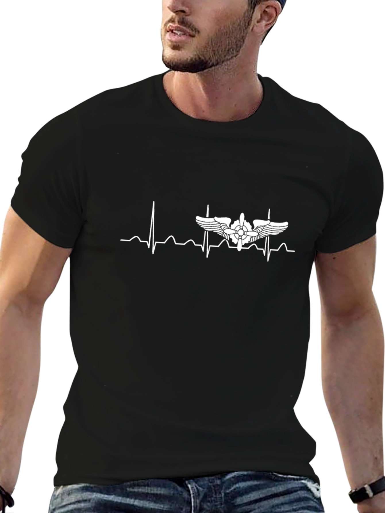 Aviator Heartbeat T-Shirt - Black