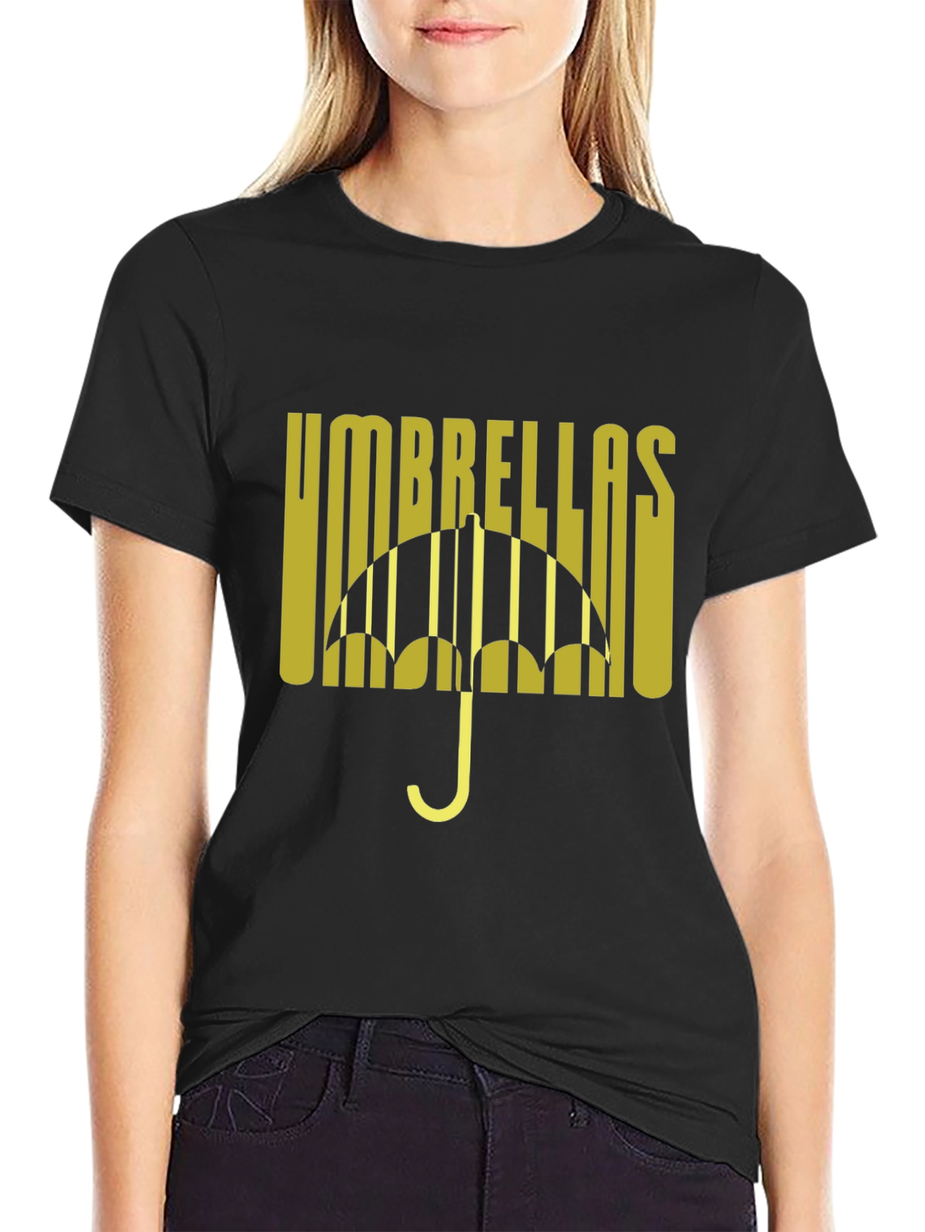 Umbrellas Graphic Tee - Black Cotton Blend T-Shirt