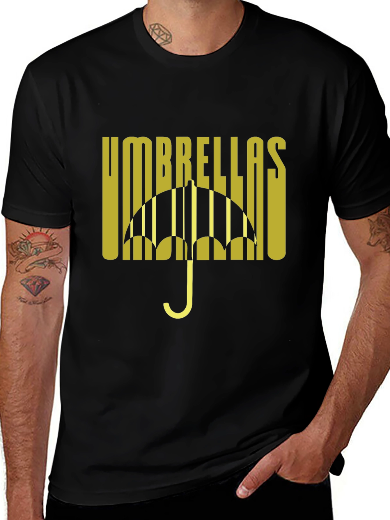 Umbrellas Graphic Tee - Black Cotton Blend T-Shirt