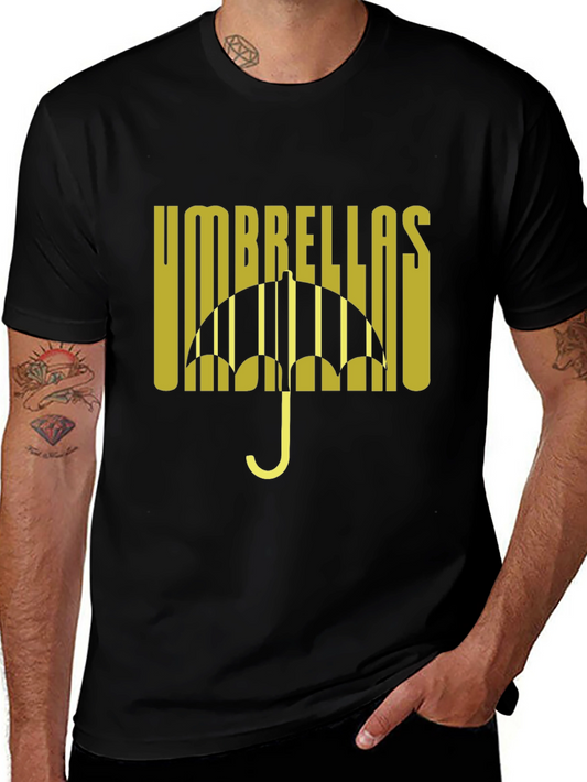 Umbrellas Graphic Tee - Black Cotton Blend T-Shirt