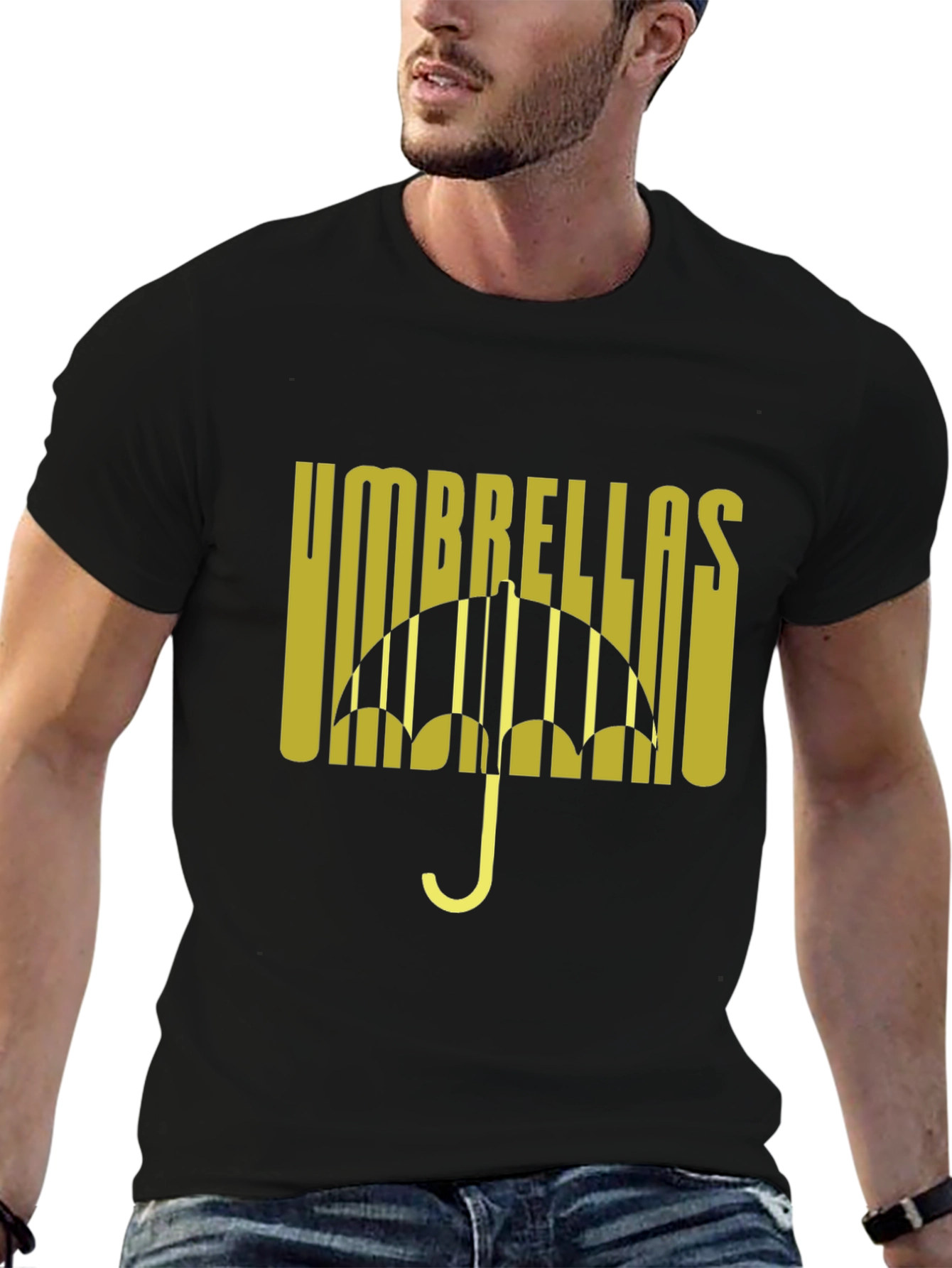 Umbrellas Graphic Tee - Black Cotton Blend T-Shirt