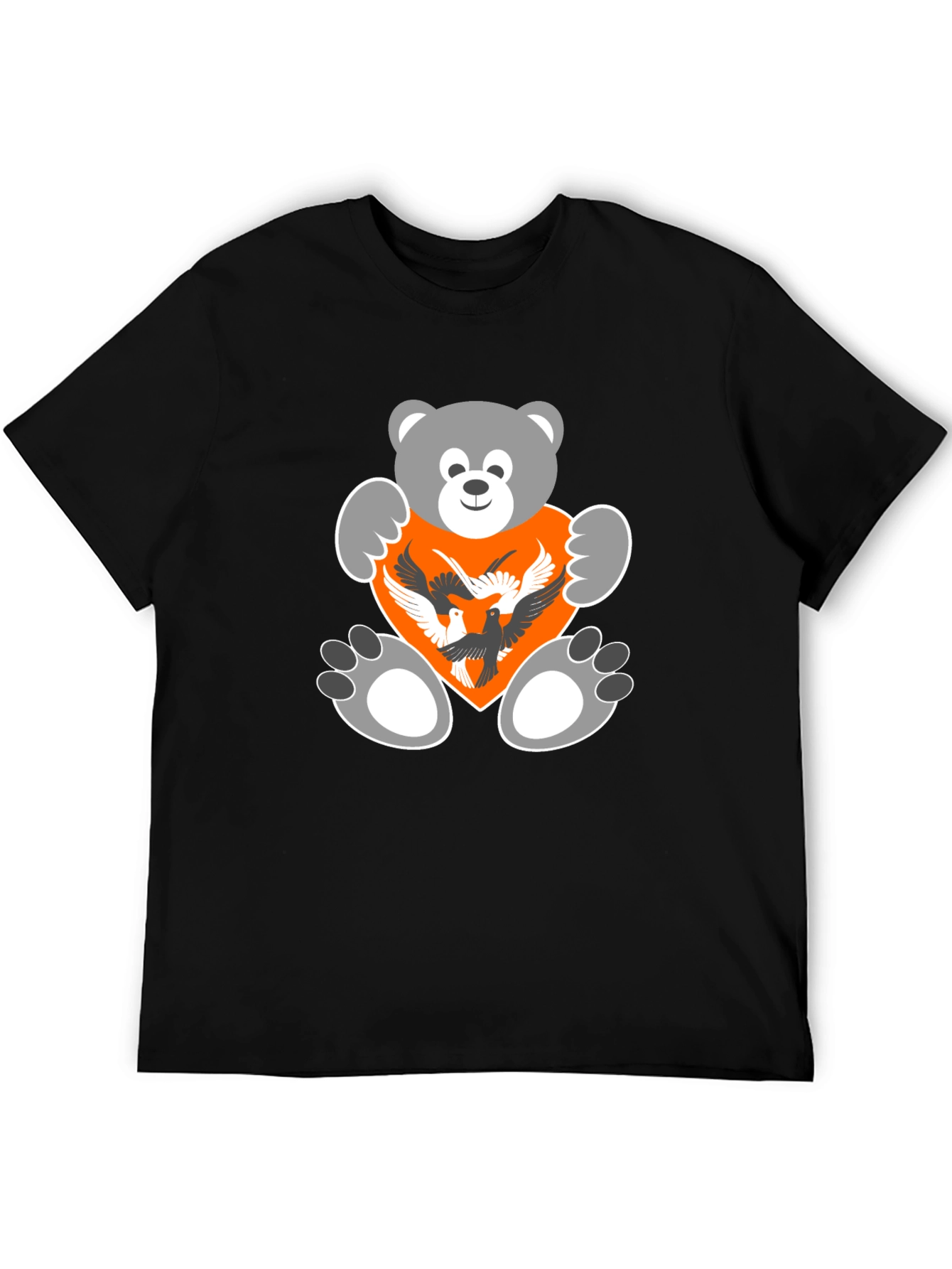 Bear and Birds Graphic Black T-Shirt