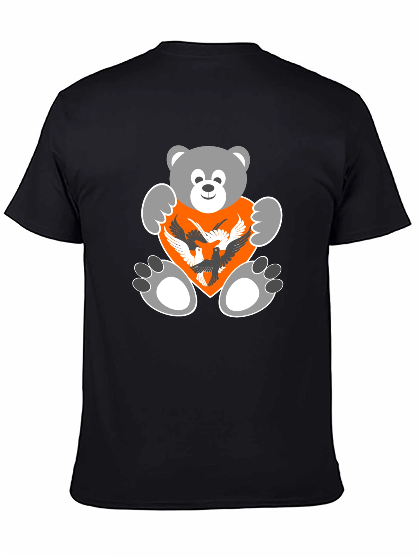 Bear and Birds Graphic Black T-Shirt