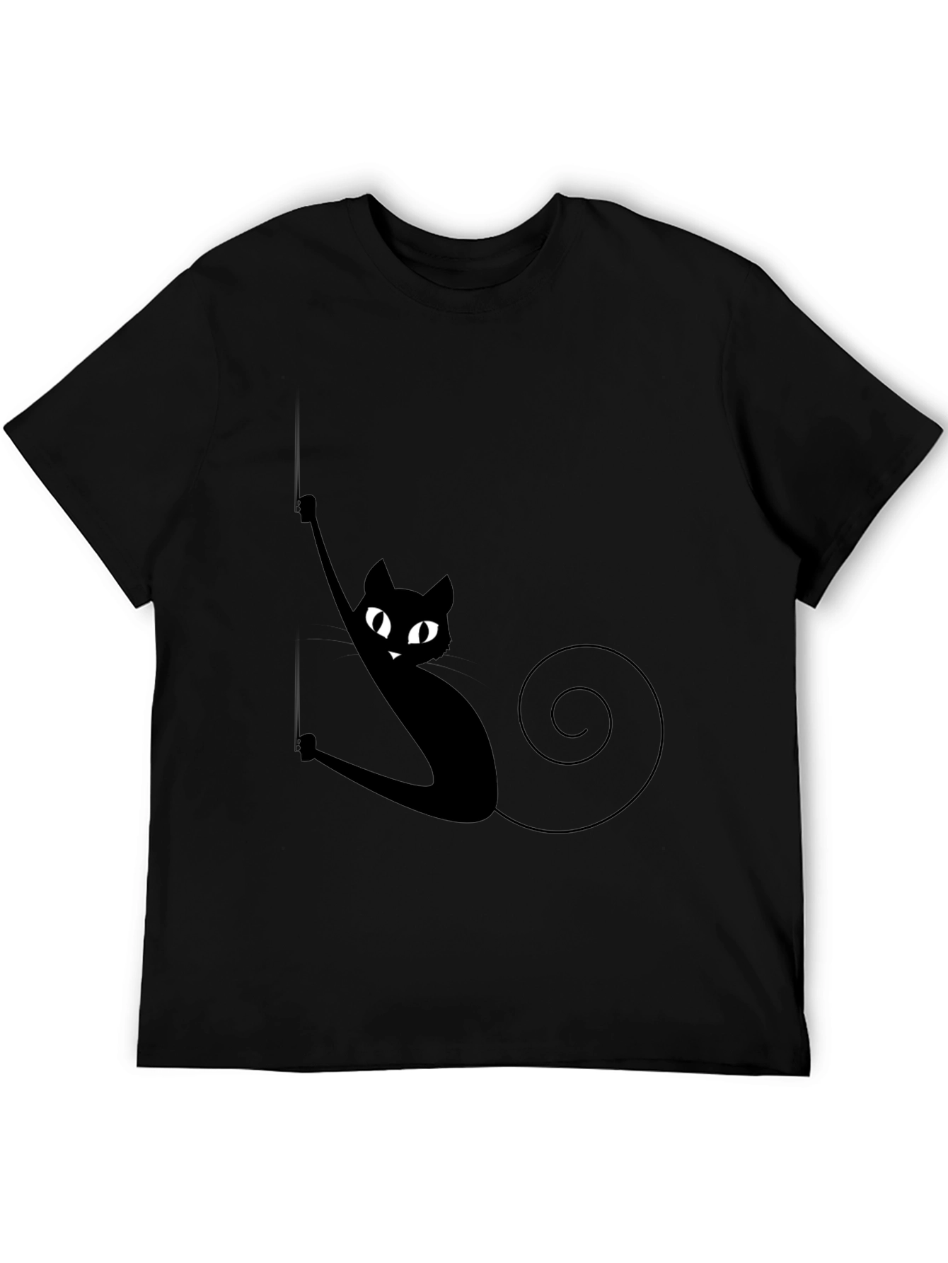 Black Cat Climbing Rope Mens Graphic T-Shirt