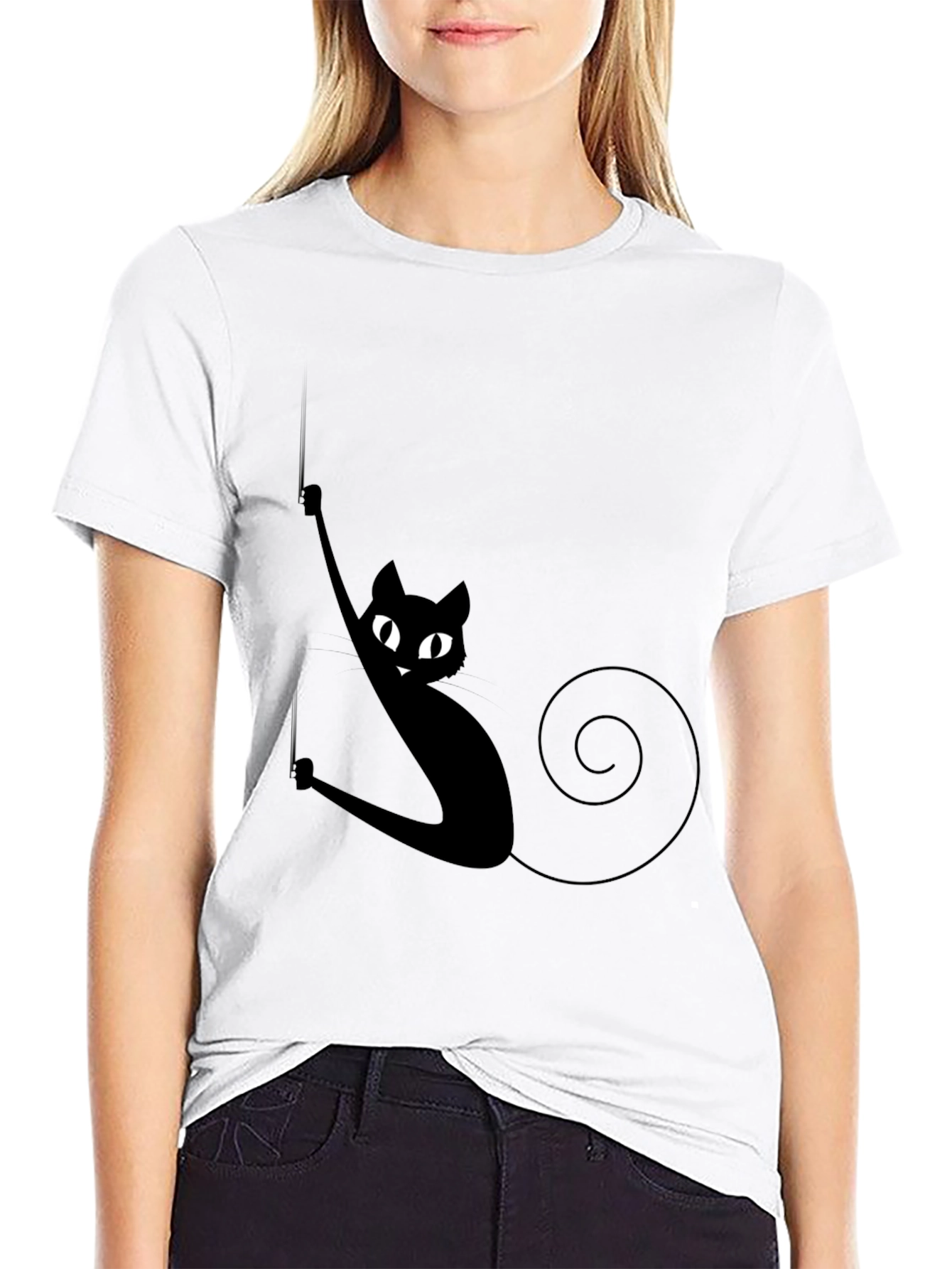Black Cat Climbing Rope Mens Graphic T-Shirt