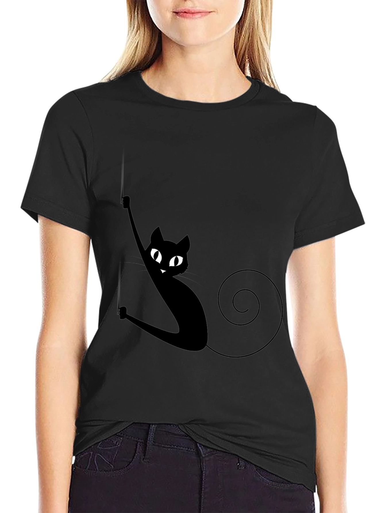 Black Cat Climbing Rope Mens Graphic T-Shirt