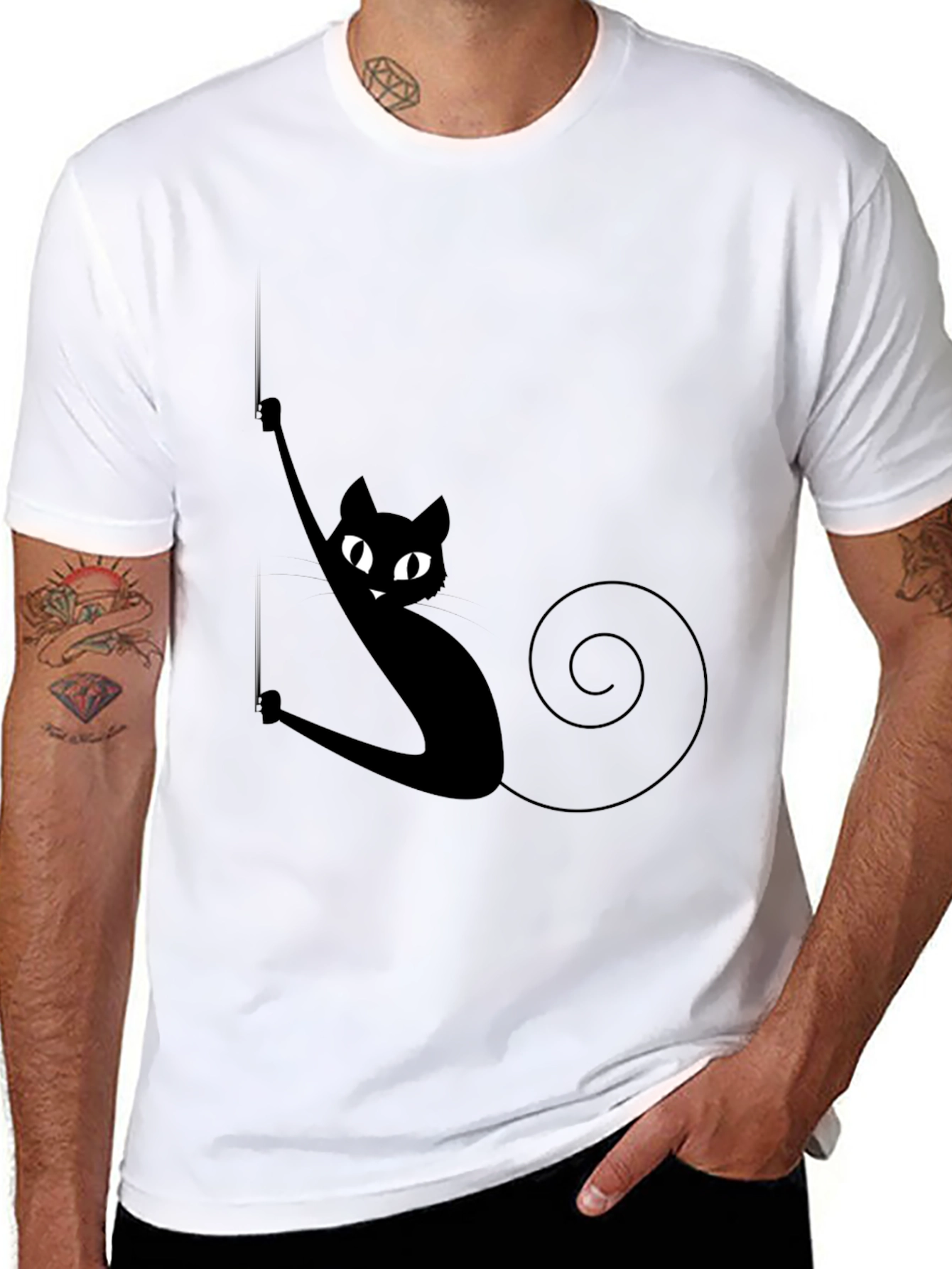 Black Cat Climbing Rope Mens Graphic T-Shirt