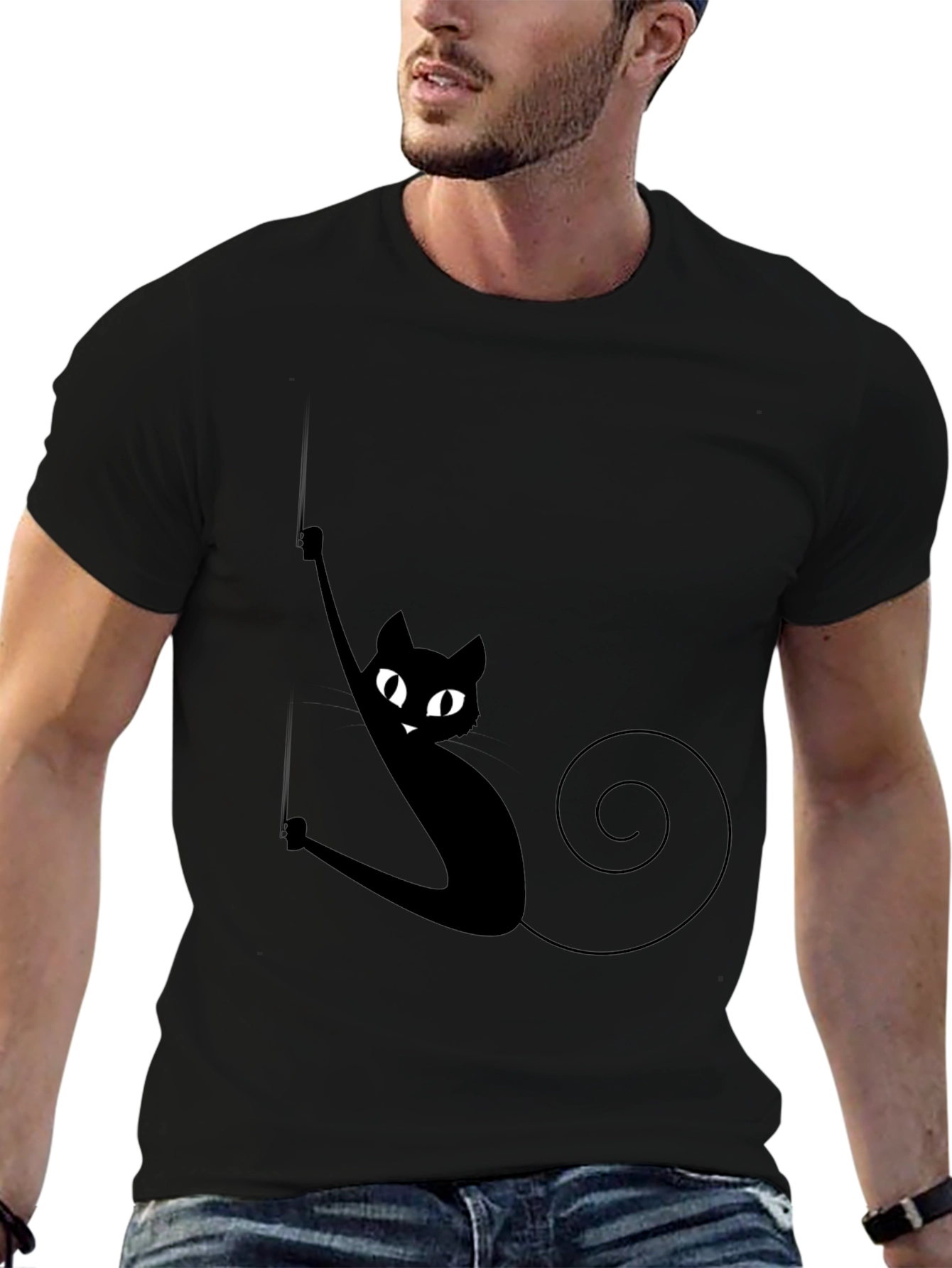 Black Cat Climbing Rope Mens Graphic T-Shirt