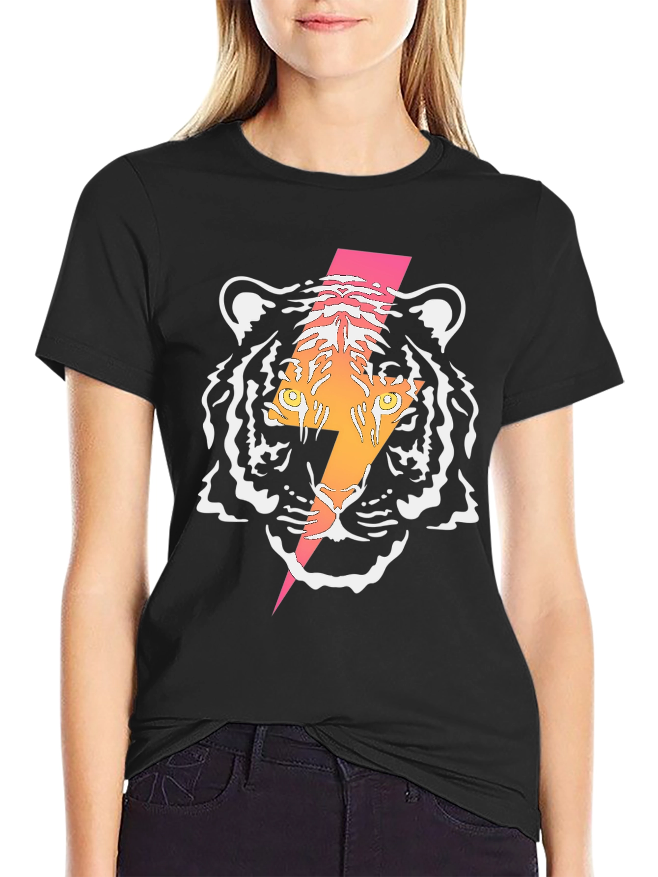 Tiger Lightning Bolt Graphic Tee - Cool Black T-Shirt