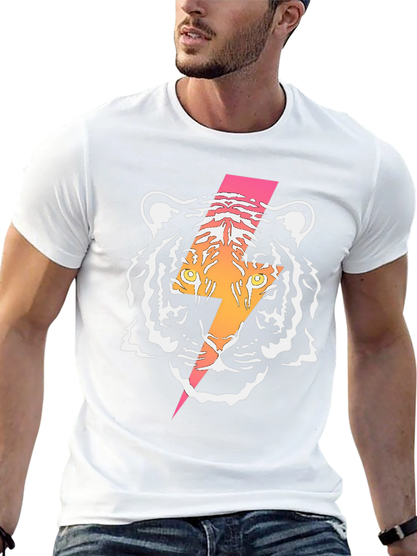 Tiger Lightning Bolt Graphic Tee - Cool Black T-Shirt