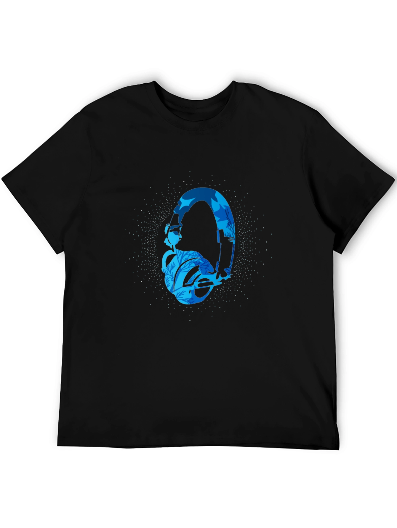 Stylish Black T-Shirt with Blue Headphone Graphic