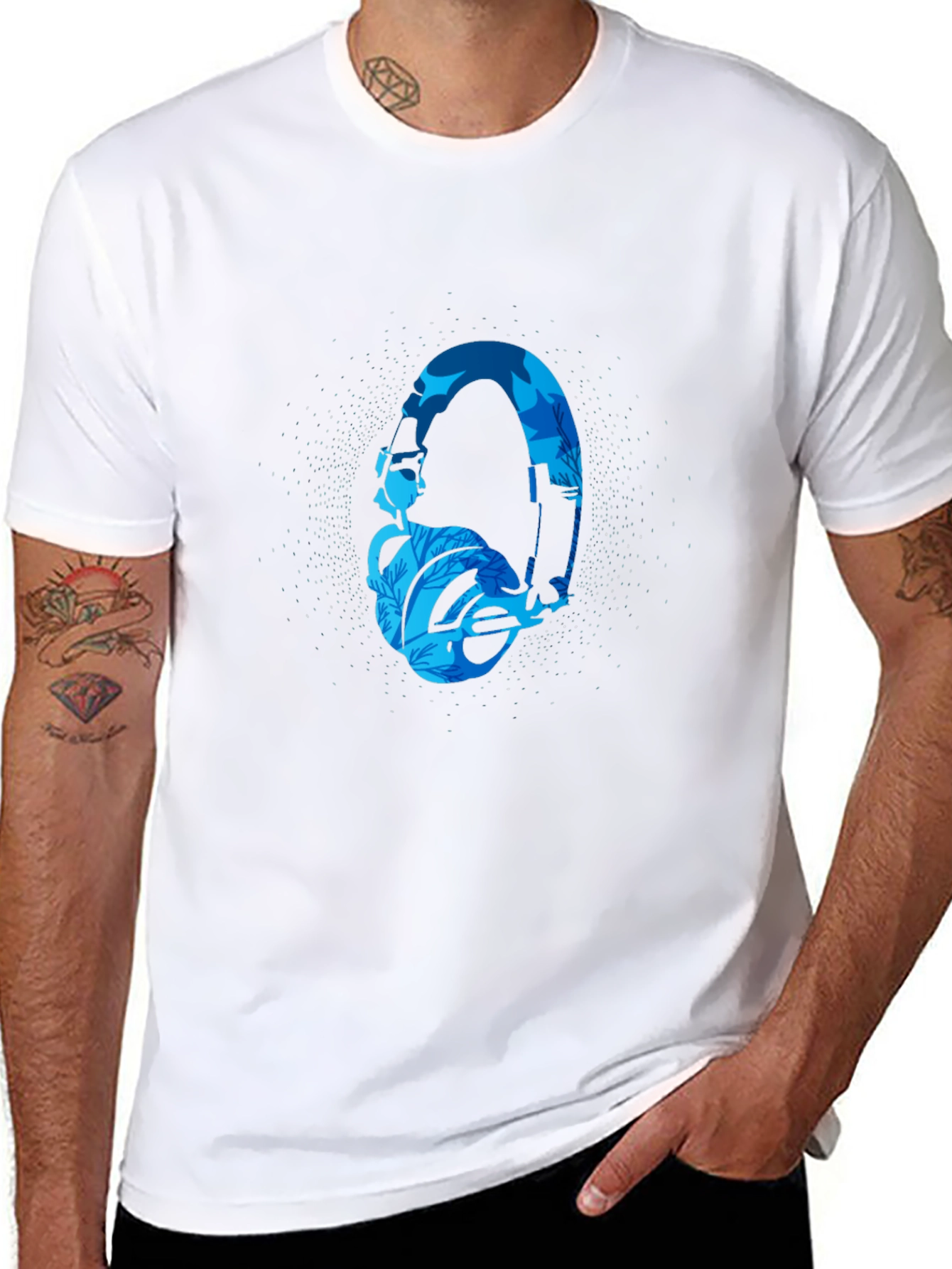 Stylish Black T-Shirt with Blue Headphone Graphic