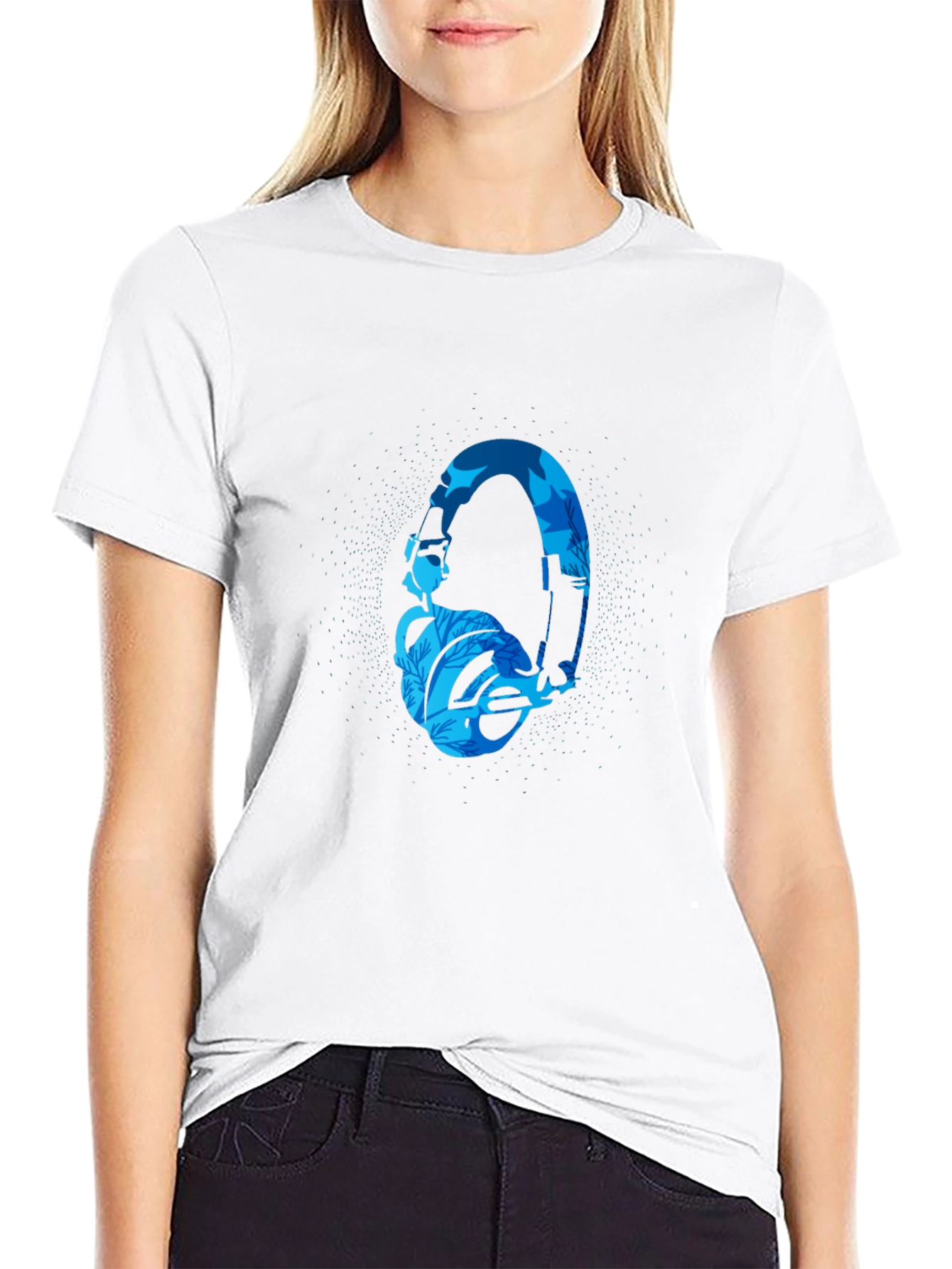 Stylish Black T-Shirt with Blue Headphone Graphic