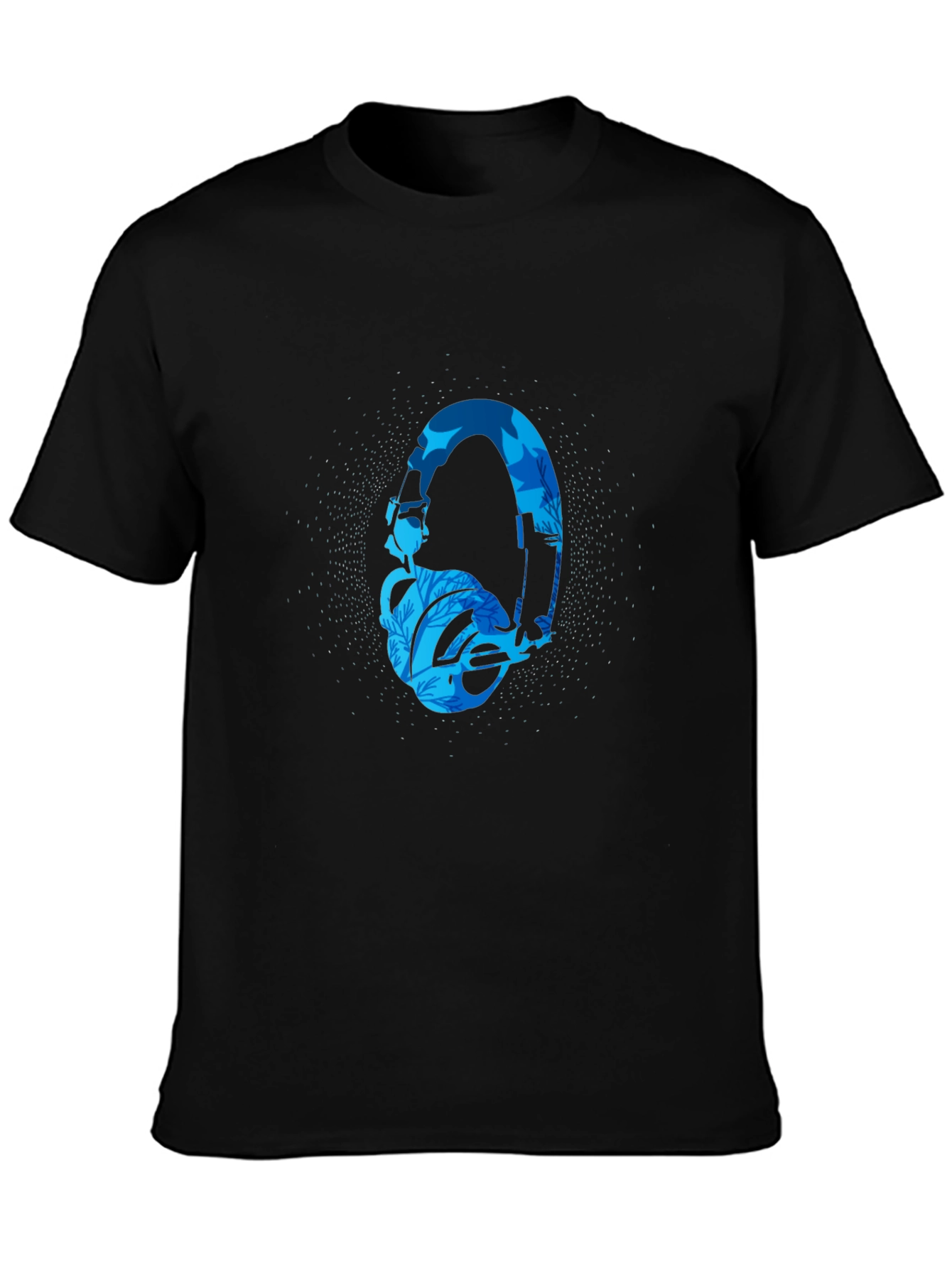 Stylish Black T-Shirt with Blue Headphone Graphic