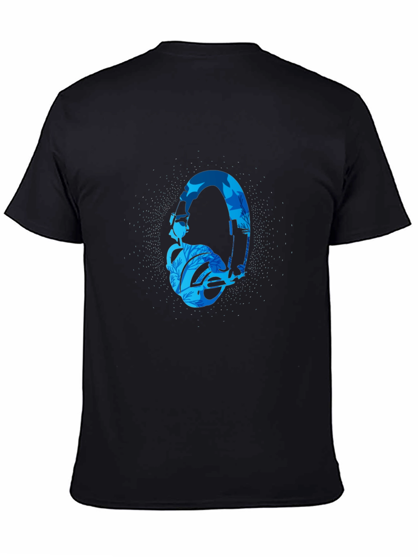 Stylish Black T-Shirt with Blue Headphone Graphic