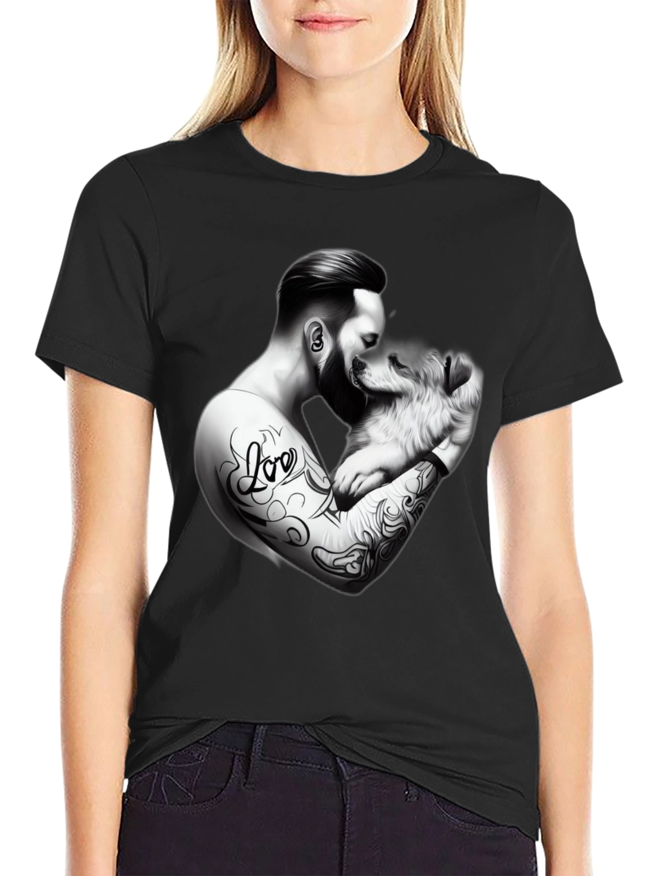 Tattooed Man & Dog Black T-Shirt
