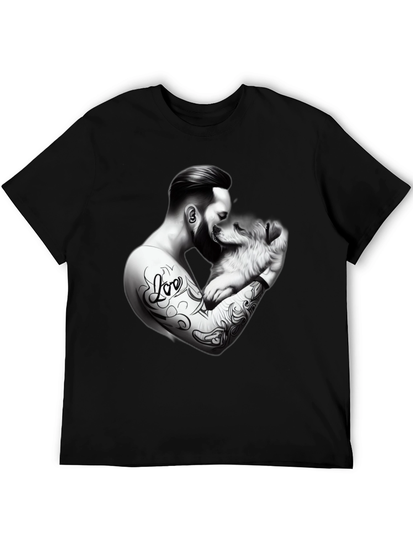 Tattooed Man & Dog Black T-Shirt