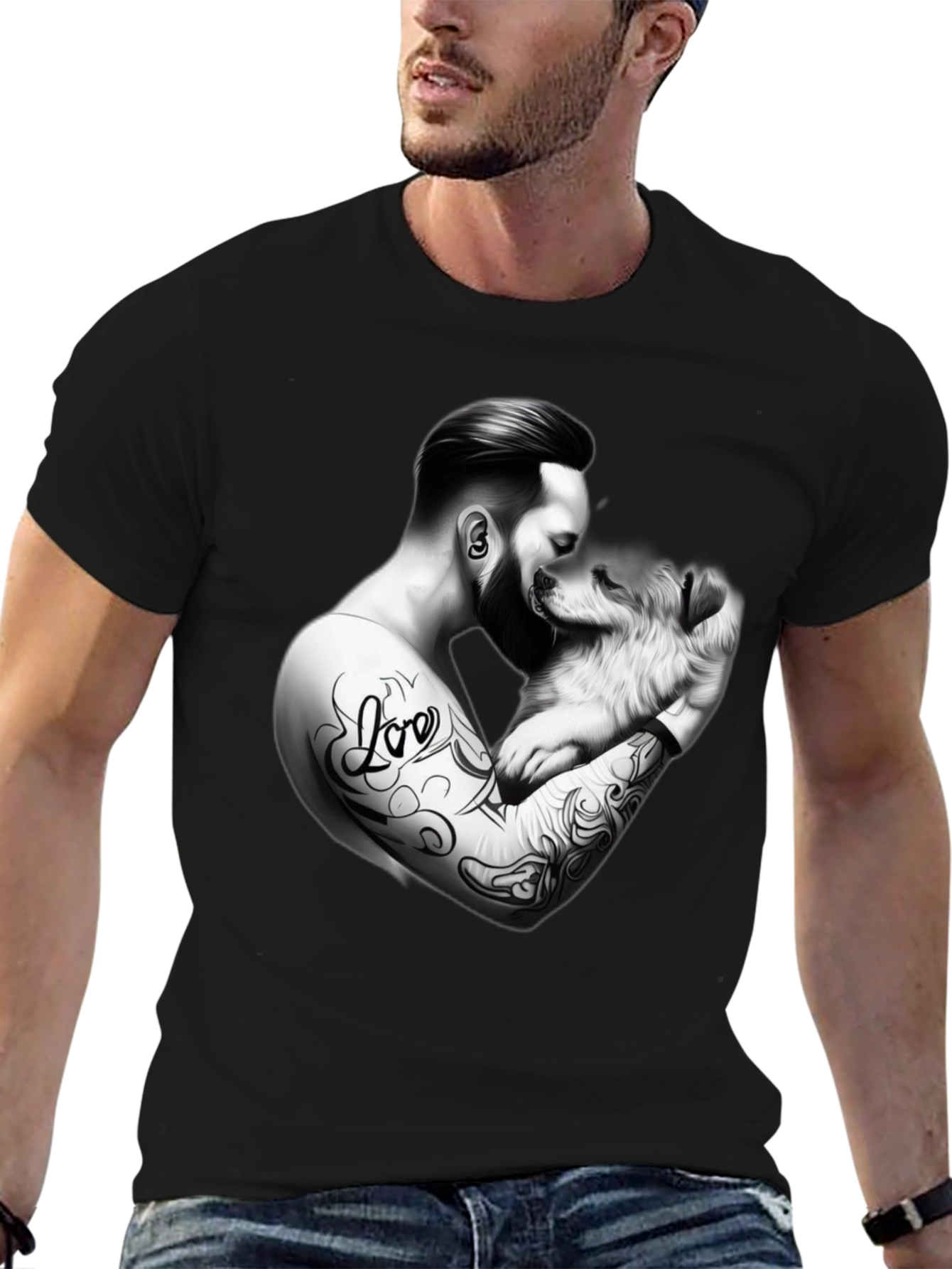 Tattooed Man & Dog Black T-Shirt