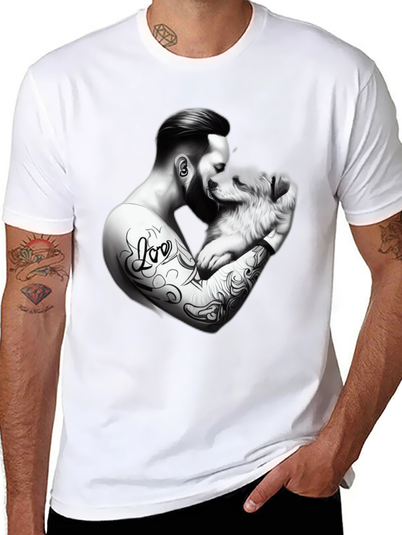Tattooed Man & Dog Black T-Shirt