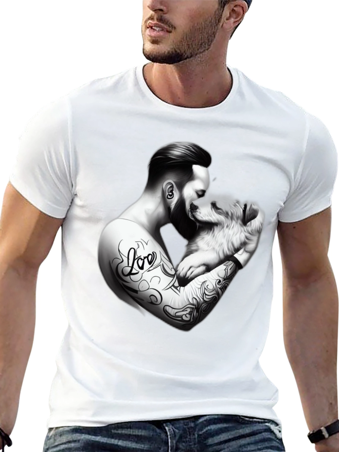 Tattooed Man & Dog Black T-Shirt