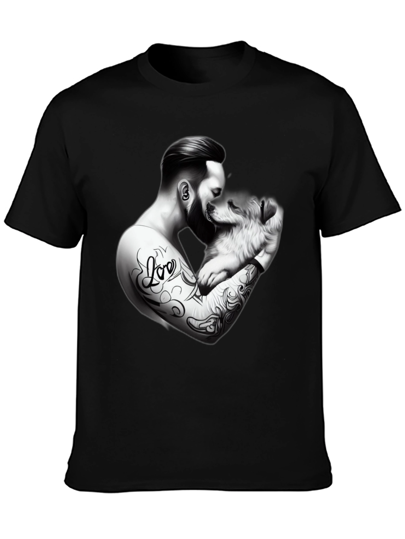 Tattooed Man & Dog Black T-Shirt