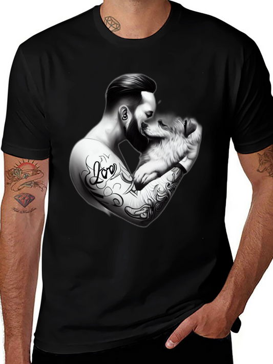 Tattooed Man & Dog Black T-Shirt