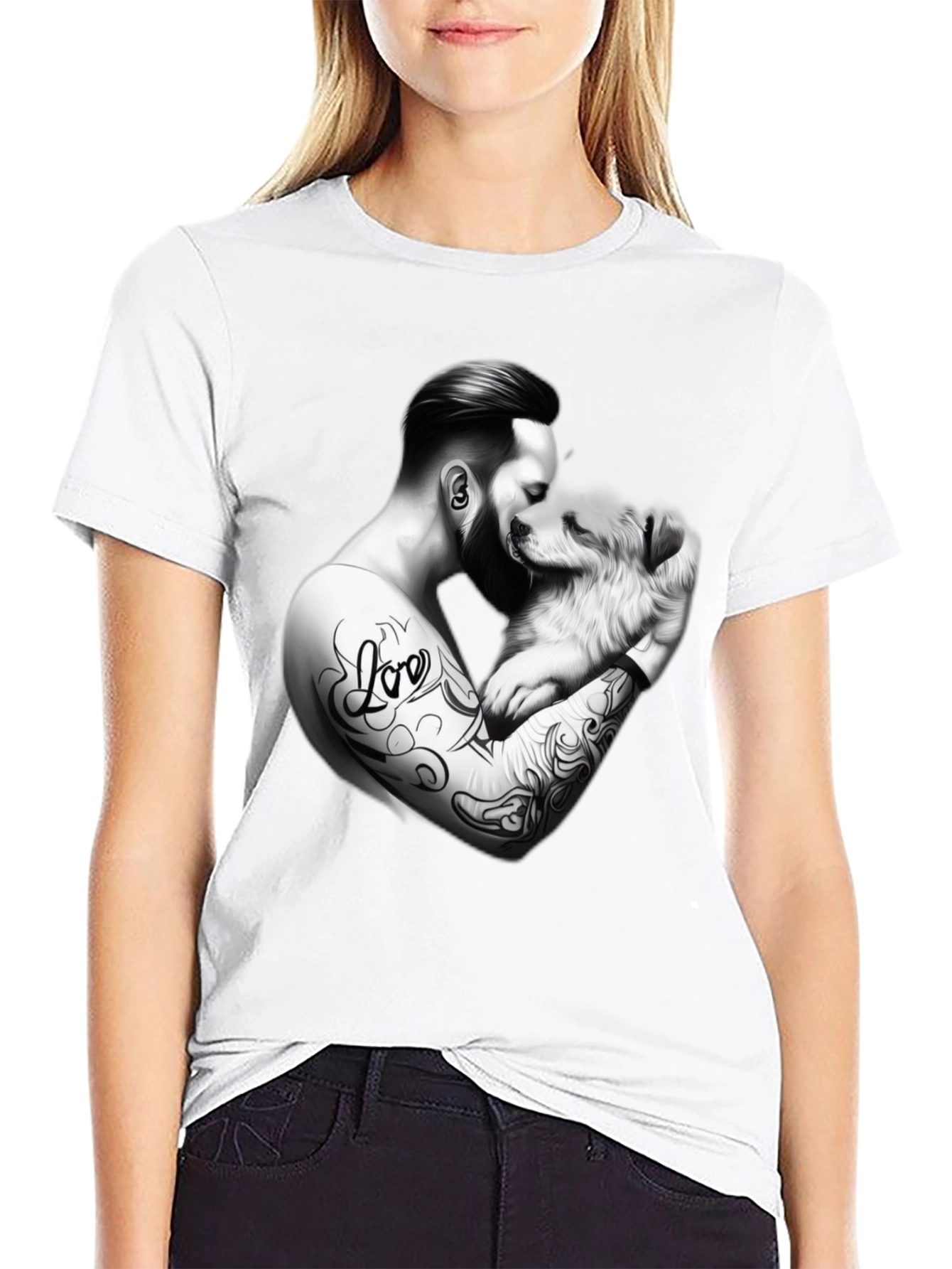 Tattooed Man & Dog Black T-Shirt