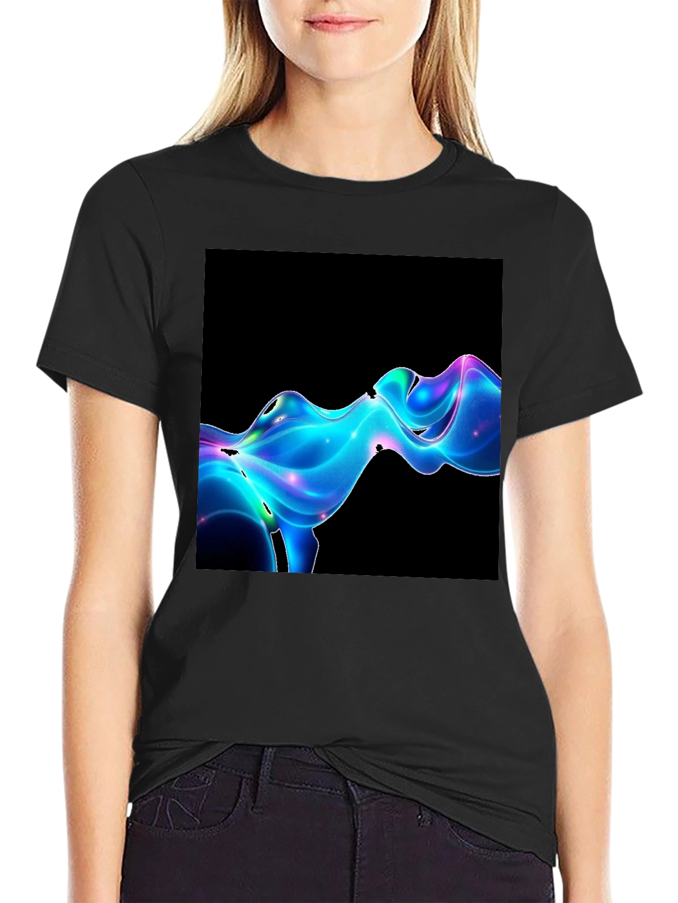Abstract Wave Graphic Tee - Modern Black T-Shirt