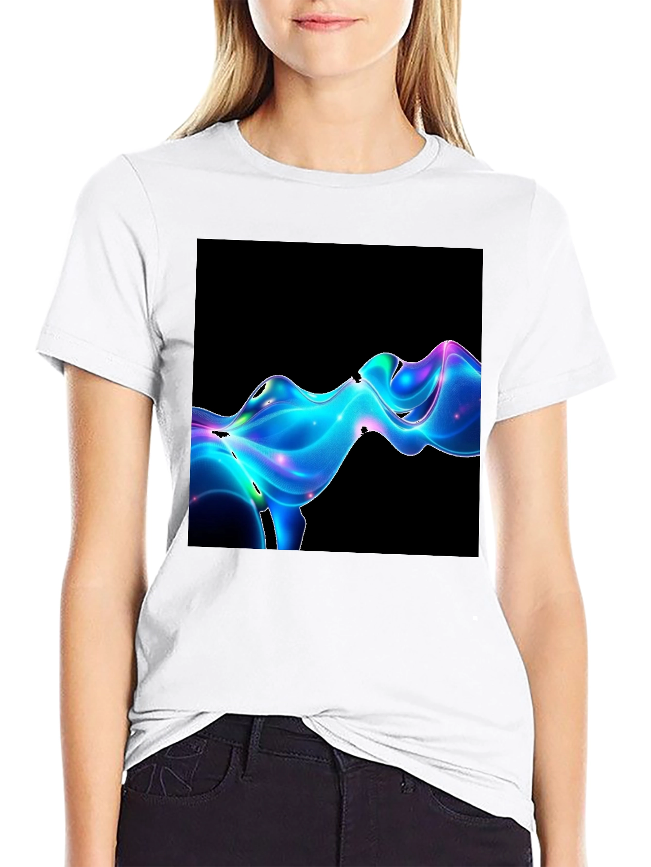 Abstract Wave Graphic Tee - Modern Black T-Shirt