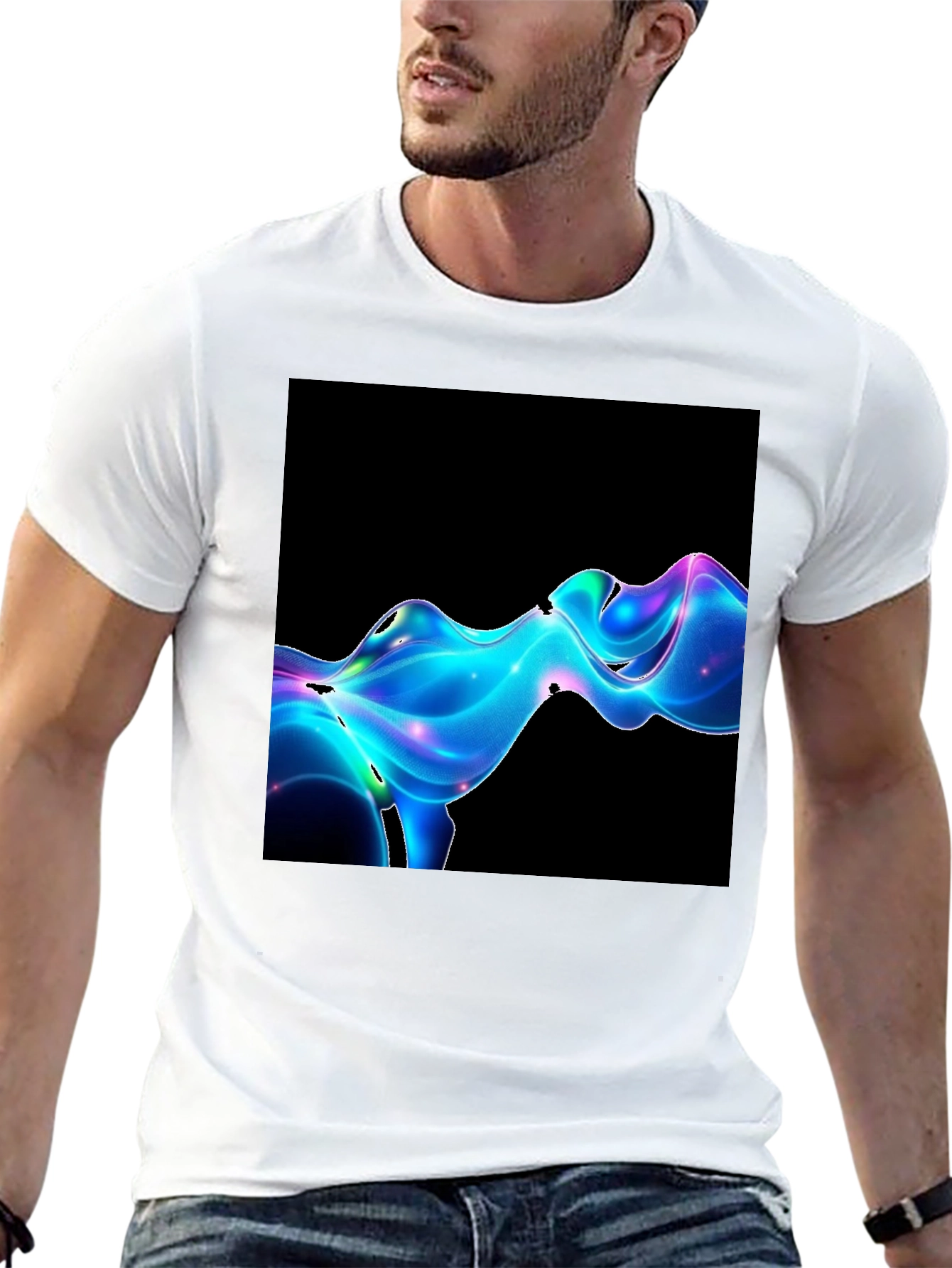 Abstract Wave Graphic Tee - Modern Black T-Shirt