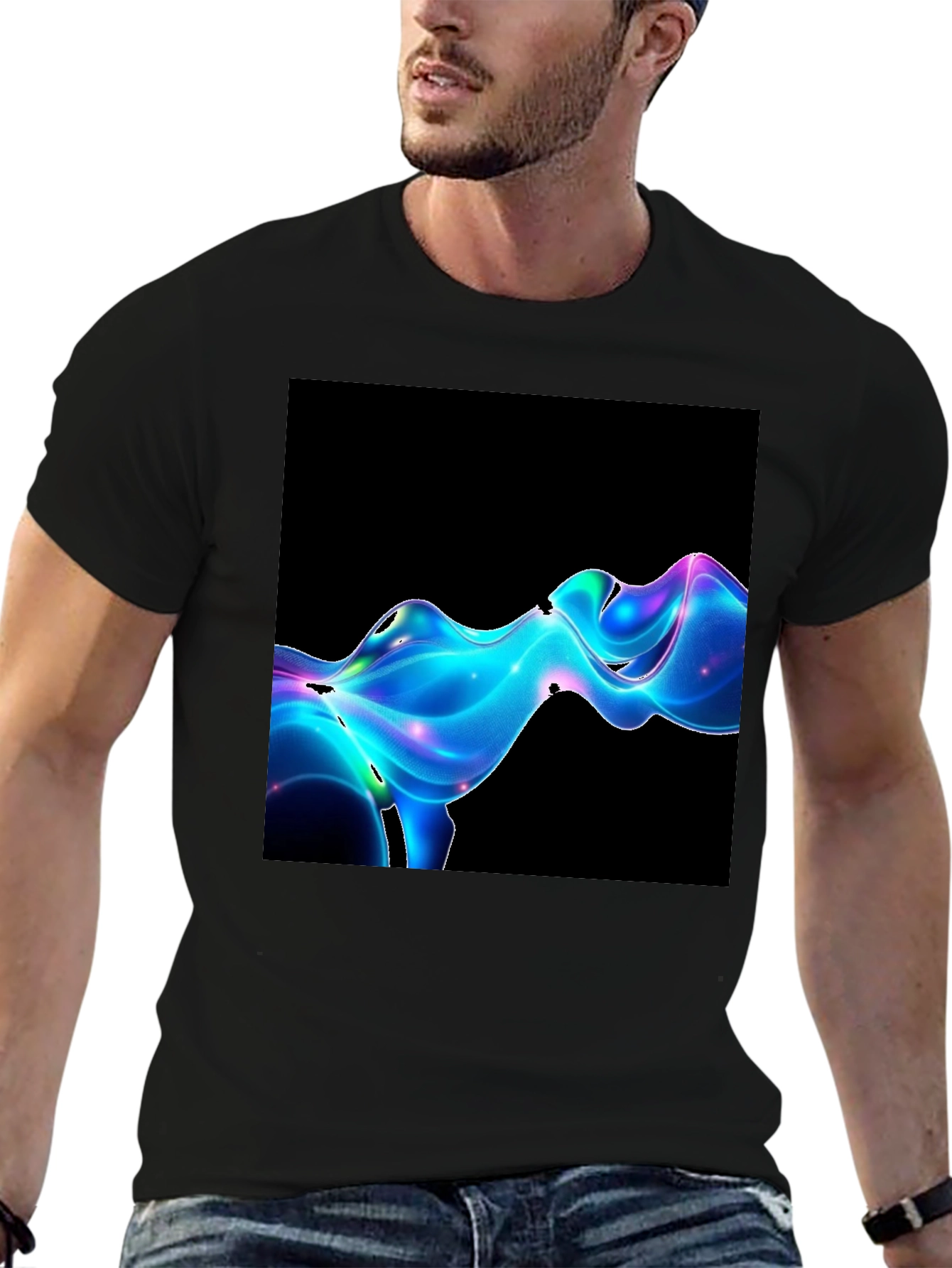 Abstract Wave Graphic Tee - Modern Black T-Shirt
