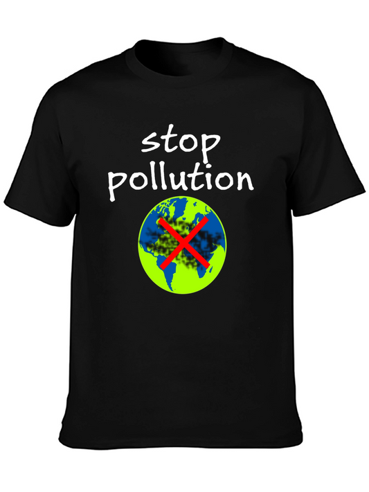 Stop Pollution Graphic T-Shirt - Black Cotton Tee