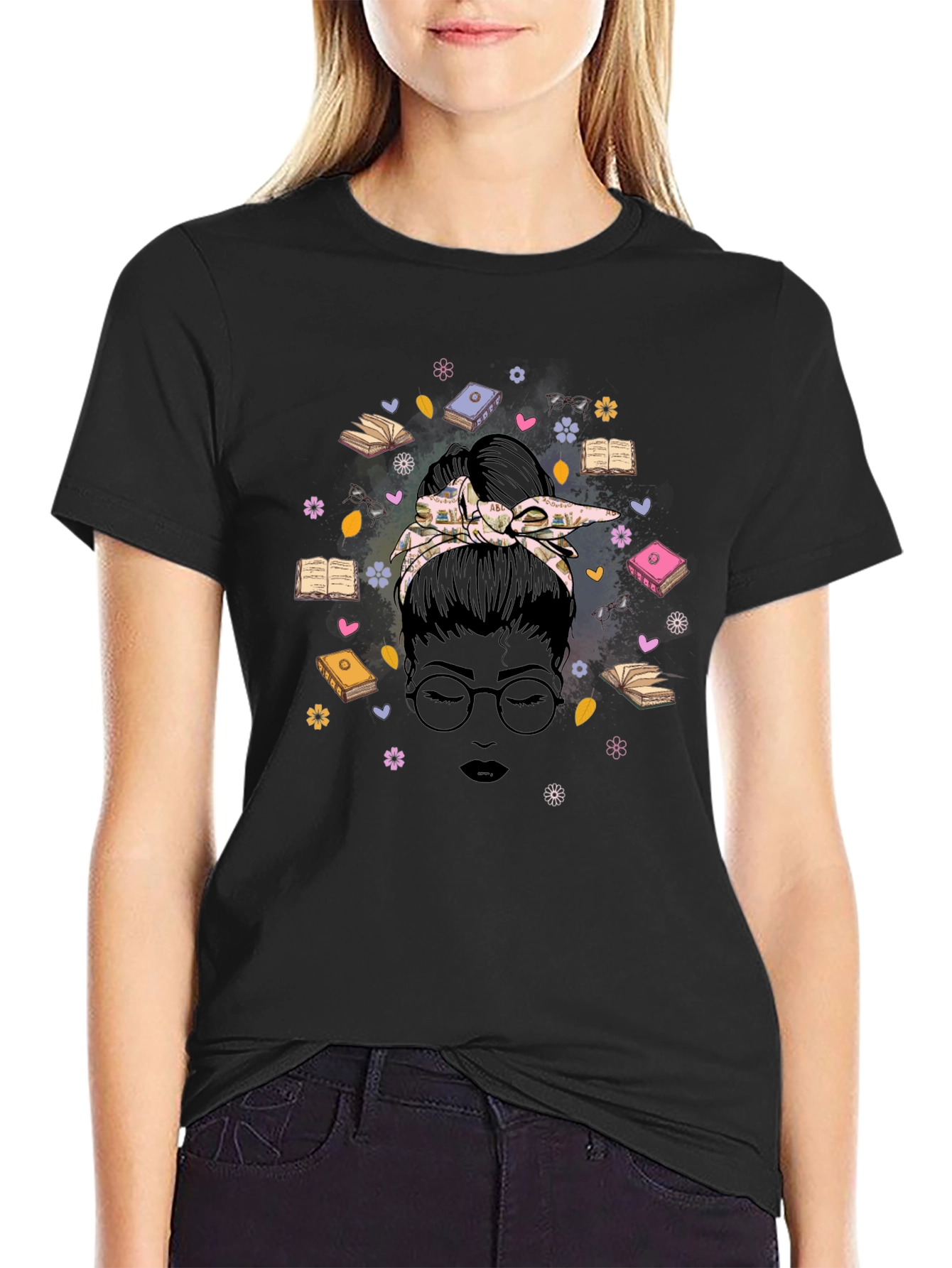 Book Lover T-Shirt: Messy Bun Reader Graphic Tee
