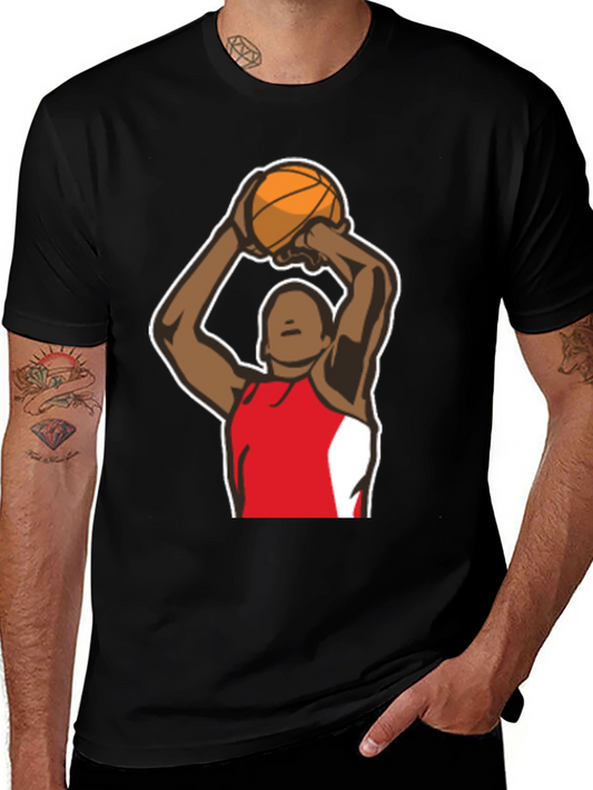 Basketball Player Graphic Tee - Black Cotton