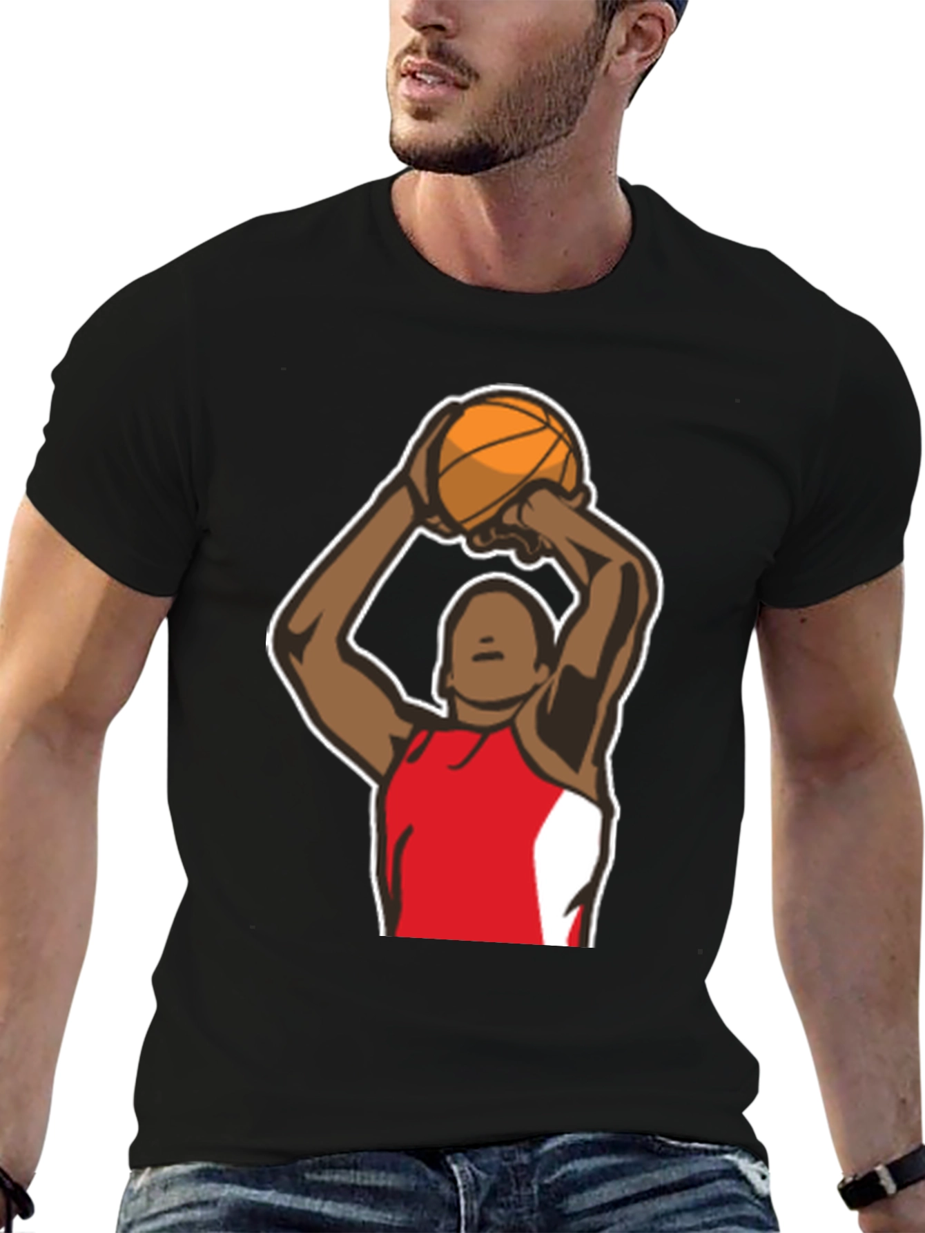 Basketball Player Graphic Tee - Black Cotton