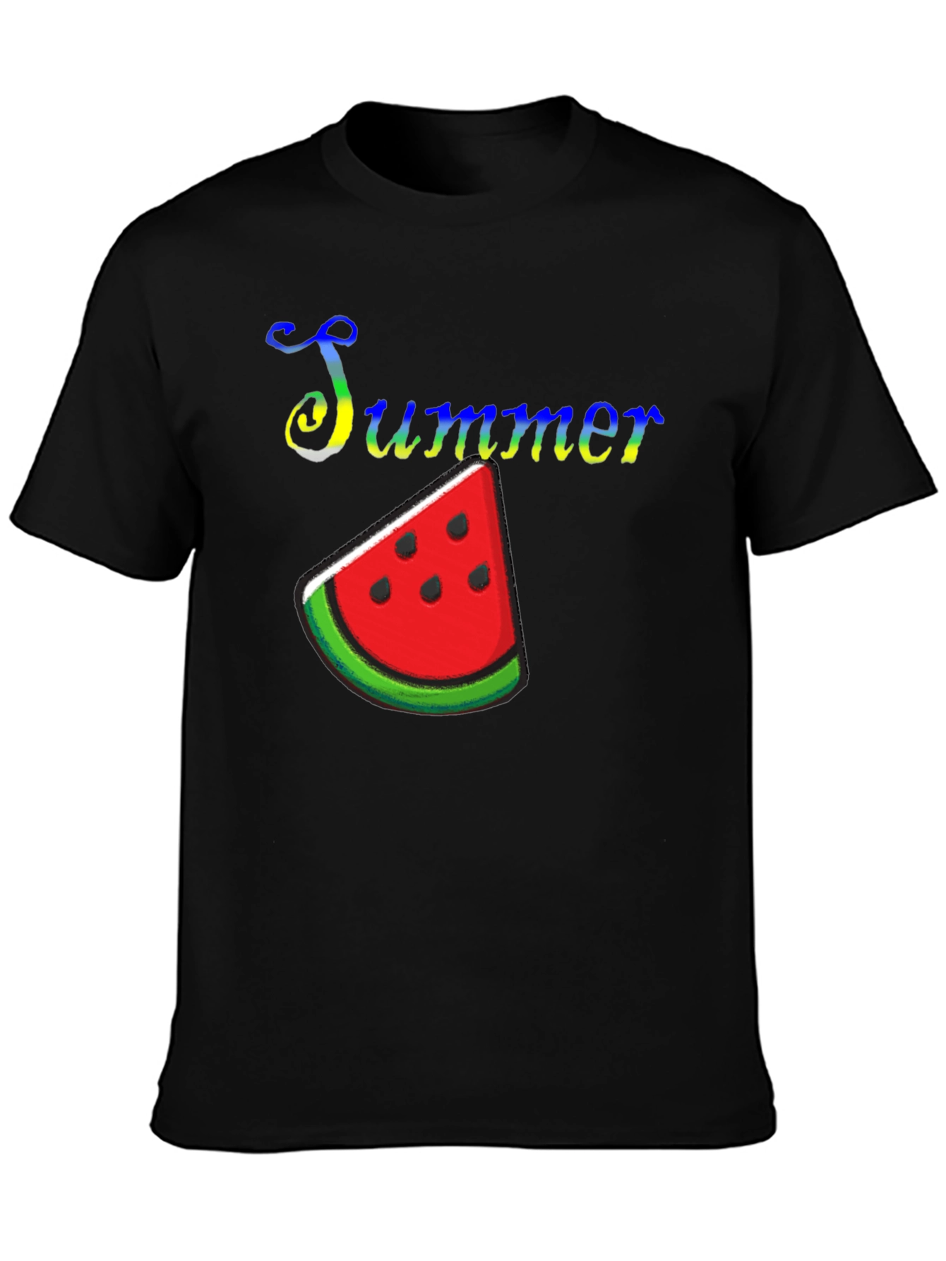 Summer Watermelon Graphic Print Black T-Shirt